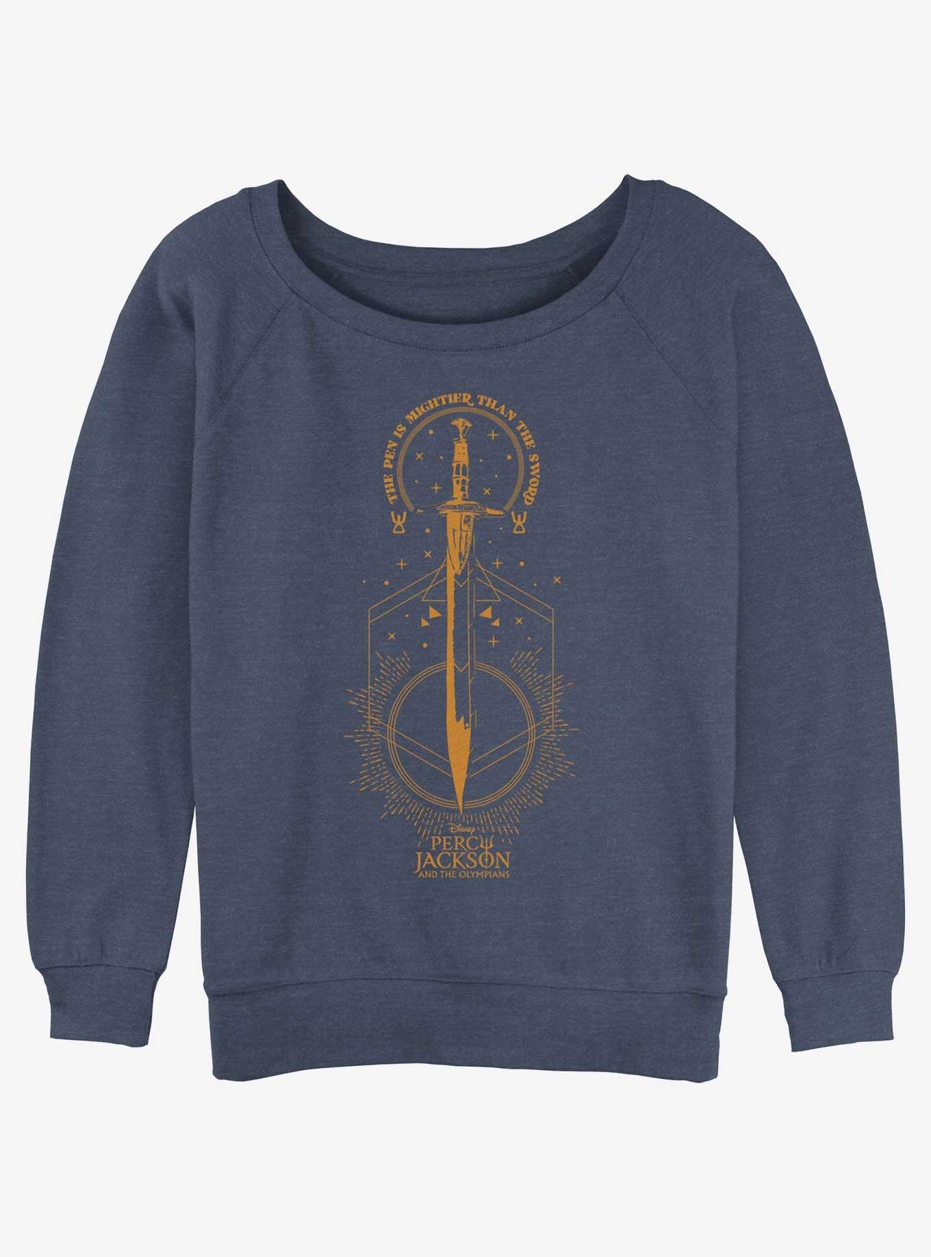 Disney Percy Jackson And The Olympians Pen Above Sword Womens Slouchy Sweatshirt, BLUEHTR, hi-res