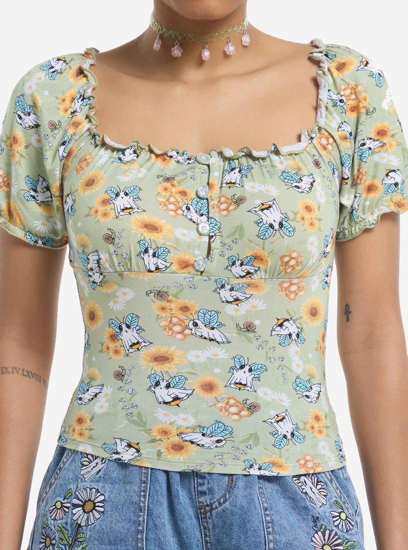 Thorn & Fable Bee Ghost Ruffle Girls Top, , hi-res