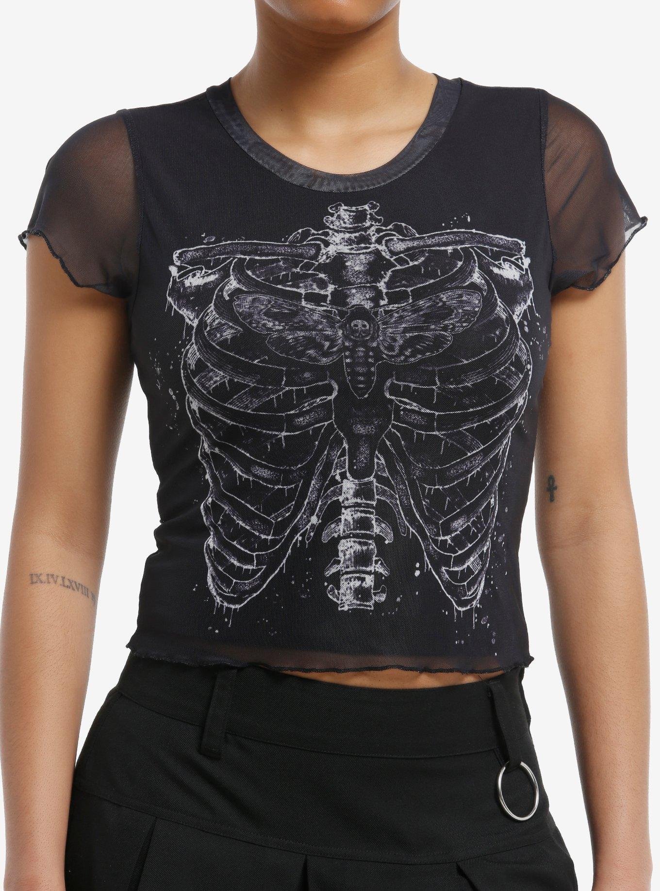Moth Rib Cage Mesh Layered Girls Top, , hi-res