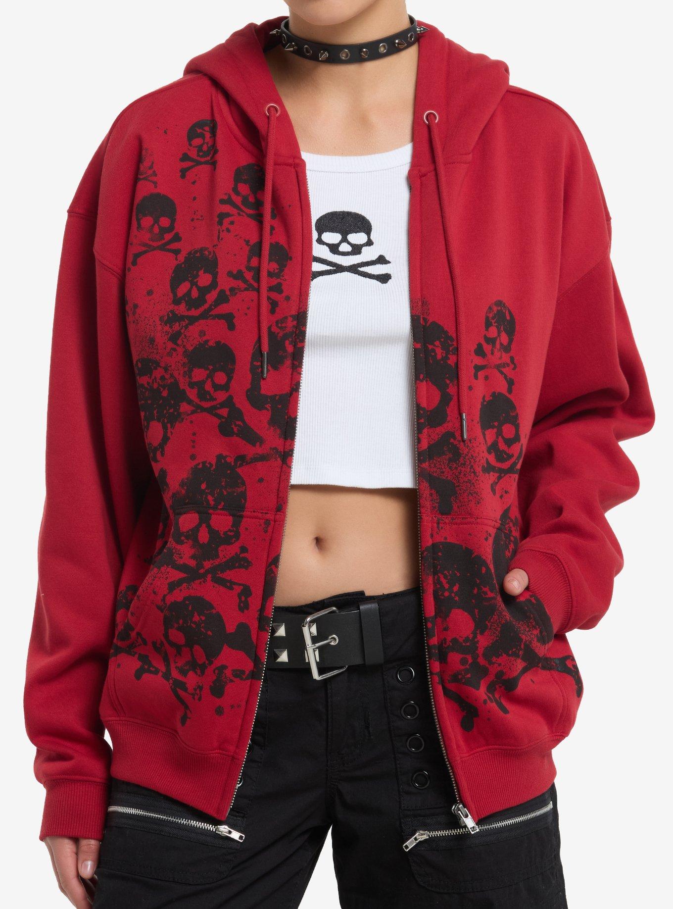 Social Collision Red Skull & Crossbones Girls Hoodie, , hi-res