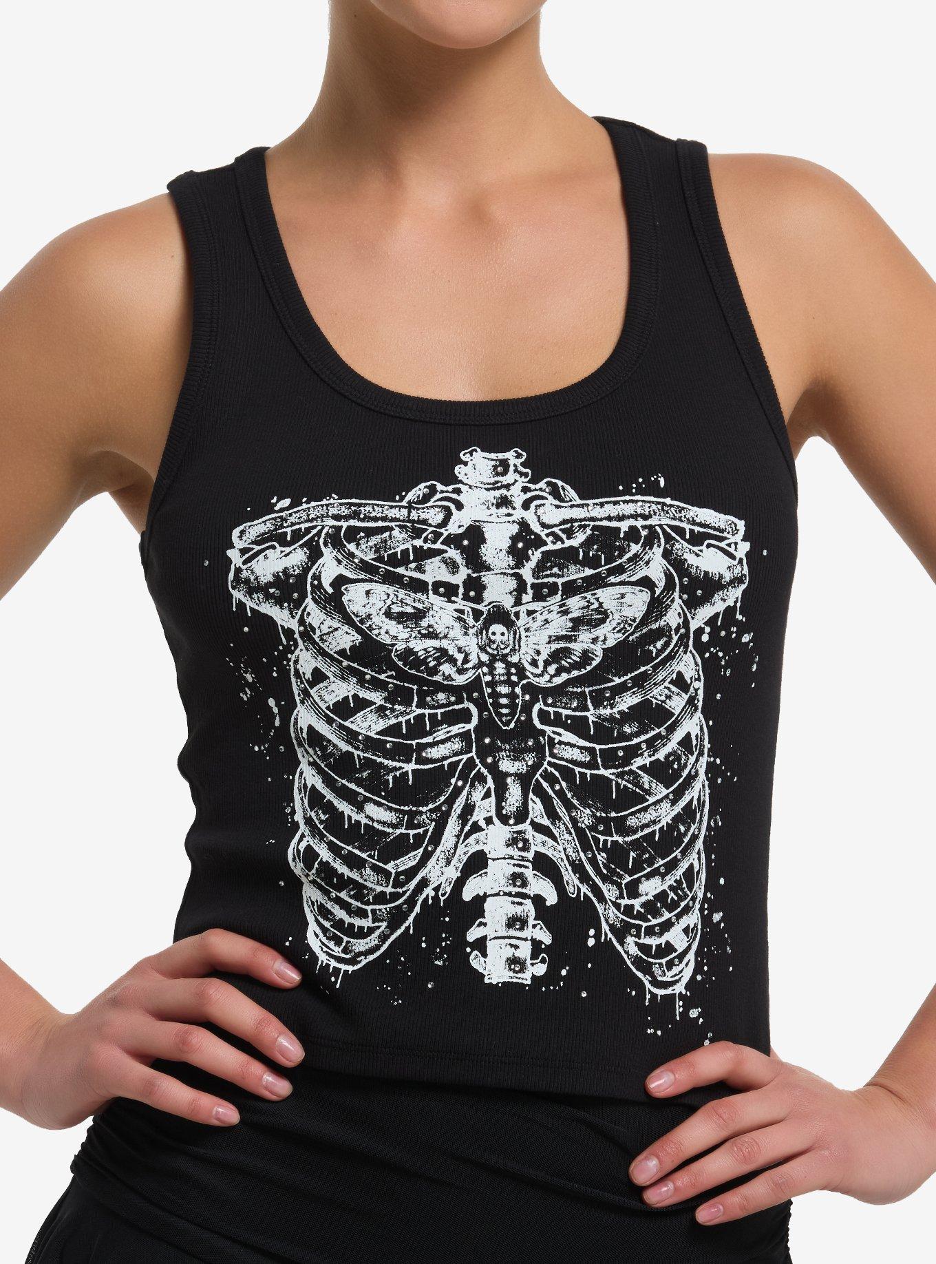 Black & White Rib Cage Moth Girls Tank Top, , hi-res