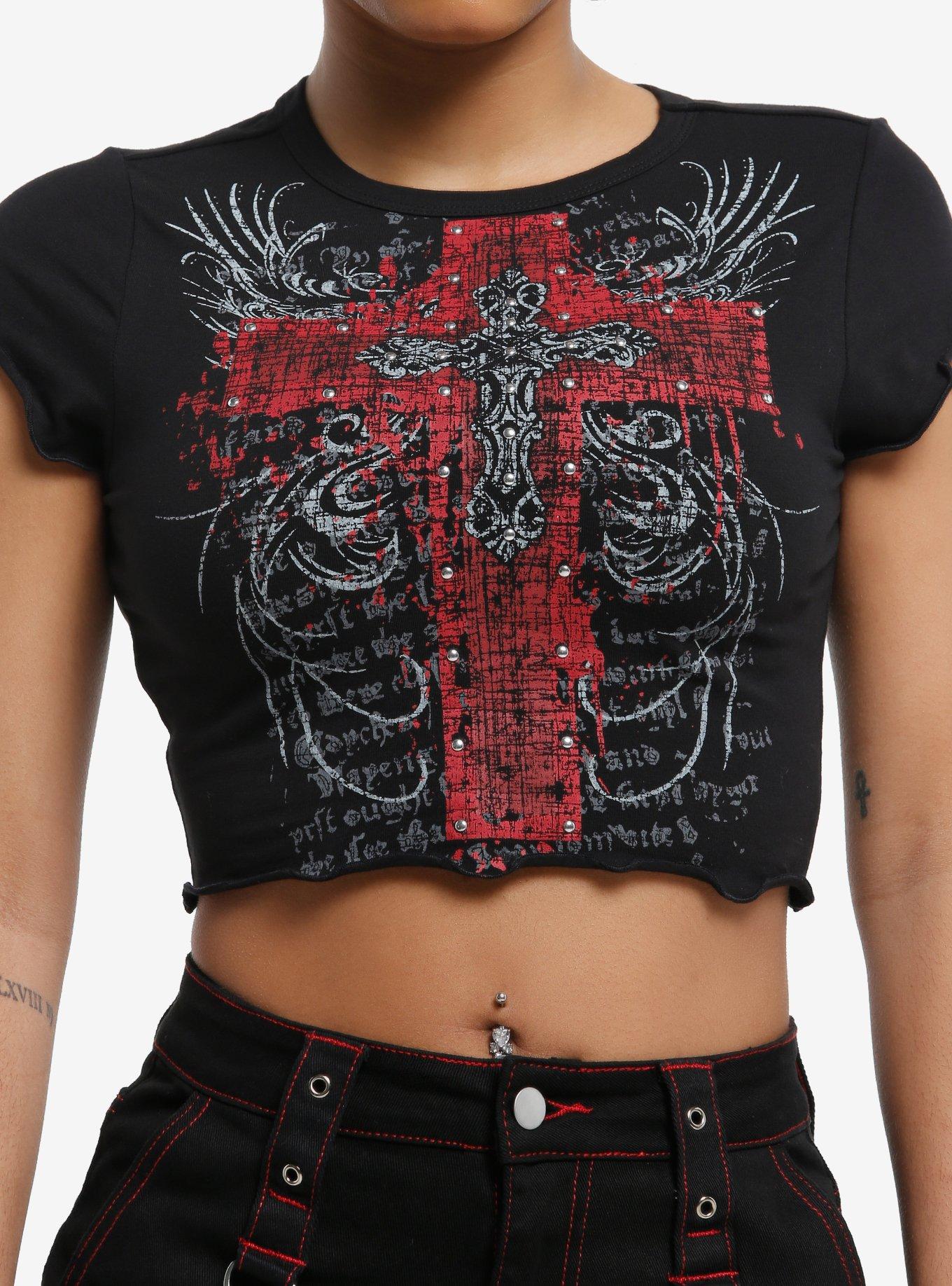 Gothic Cross Filigree Rivets Girls Baby T-Shirt, , hi-res