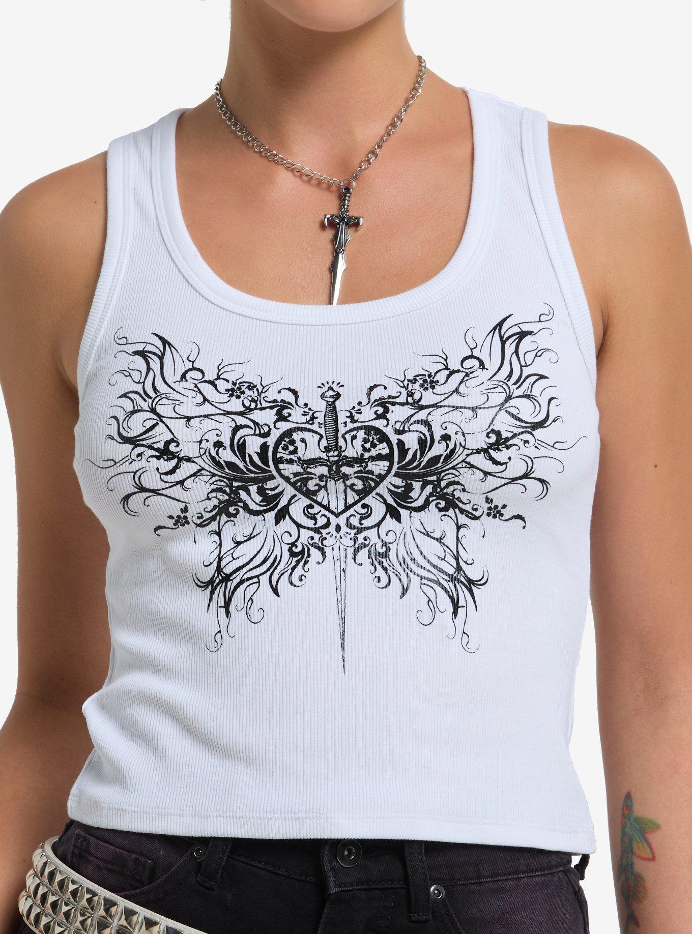 White & Black Y2K Heart Dagger Girls Tank Top, , hi-res