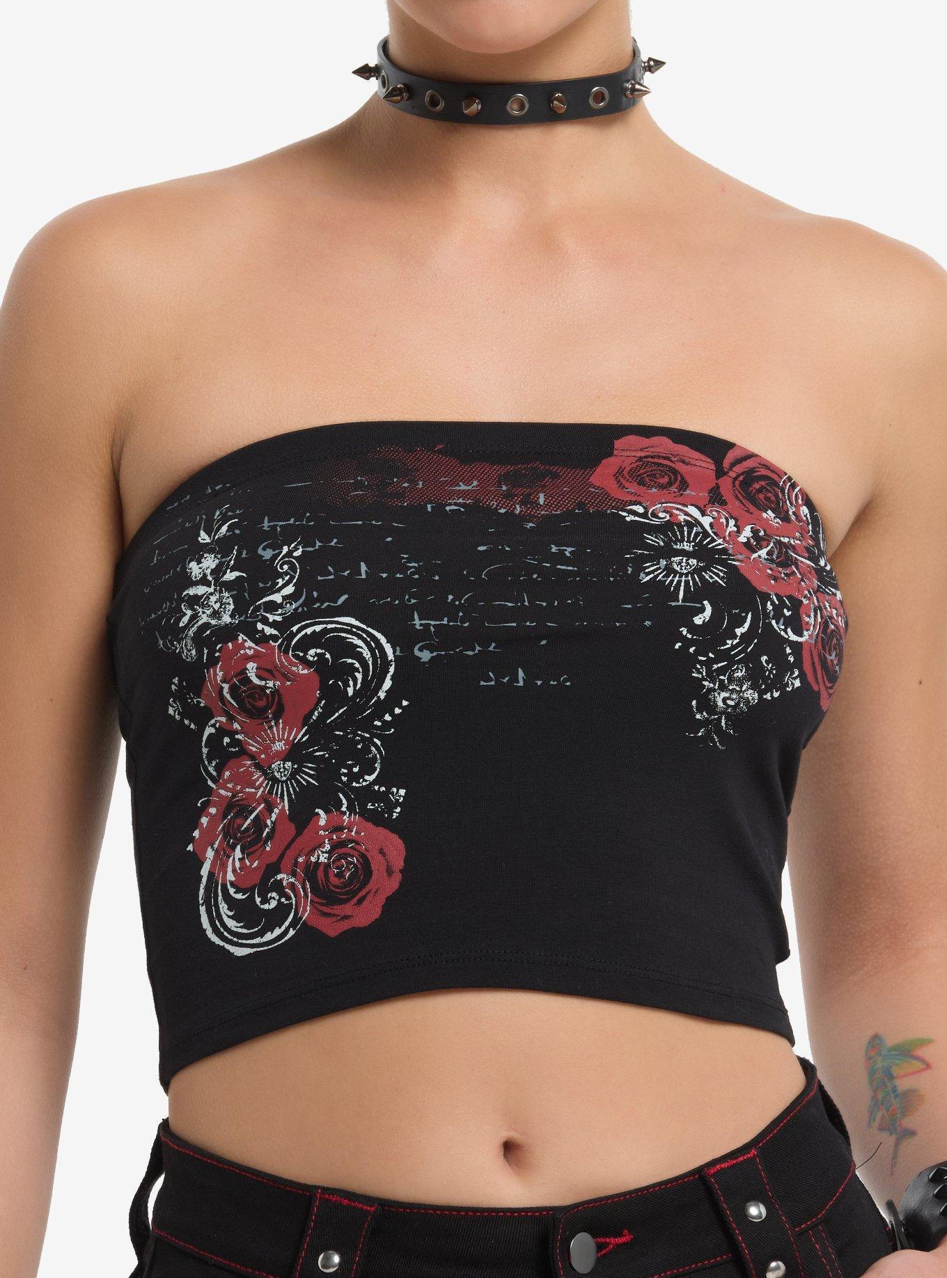 Roses & Filigree Black Tube Top, , hi-res