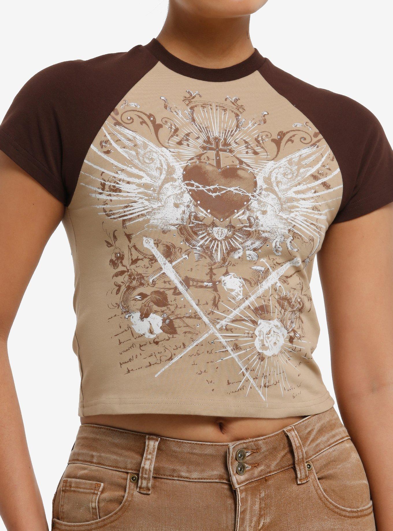 HOTTOPIC Winged Sacred Heart & Sword Brown Girls Baby Raglan T-Shirt