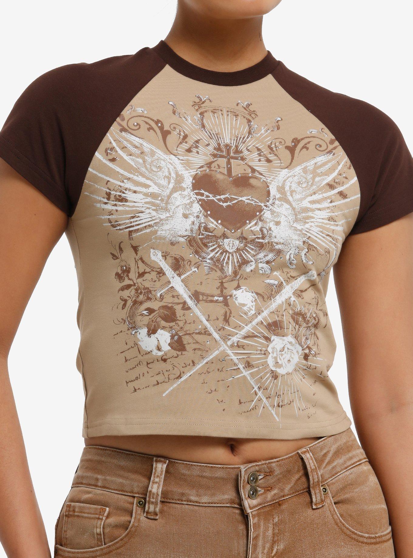 Winged Sacred Heart & Sword Brown Girls Baby Raglan T-Shirt, , hi-res