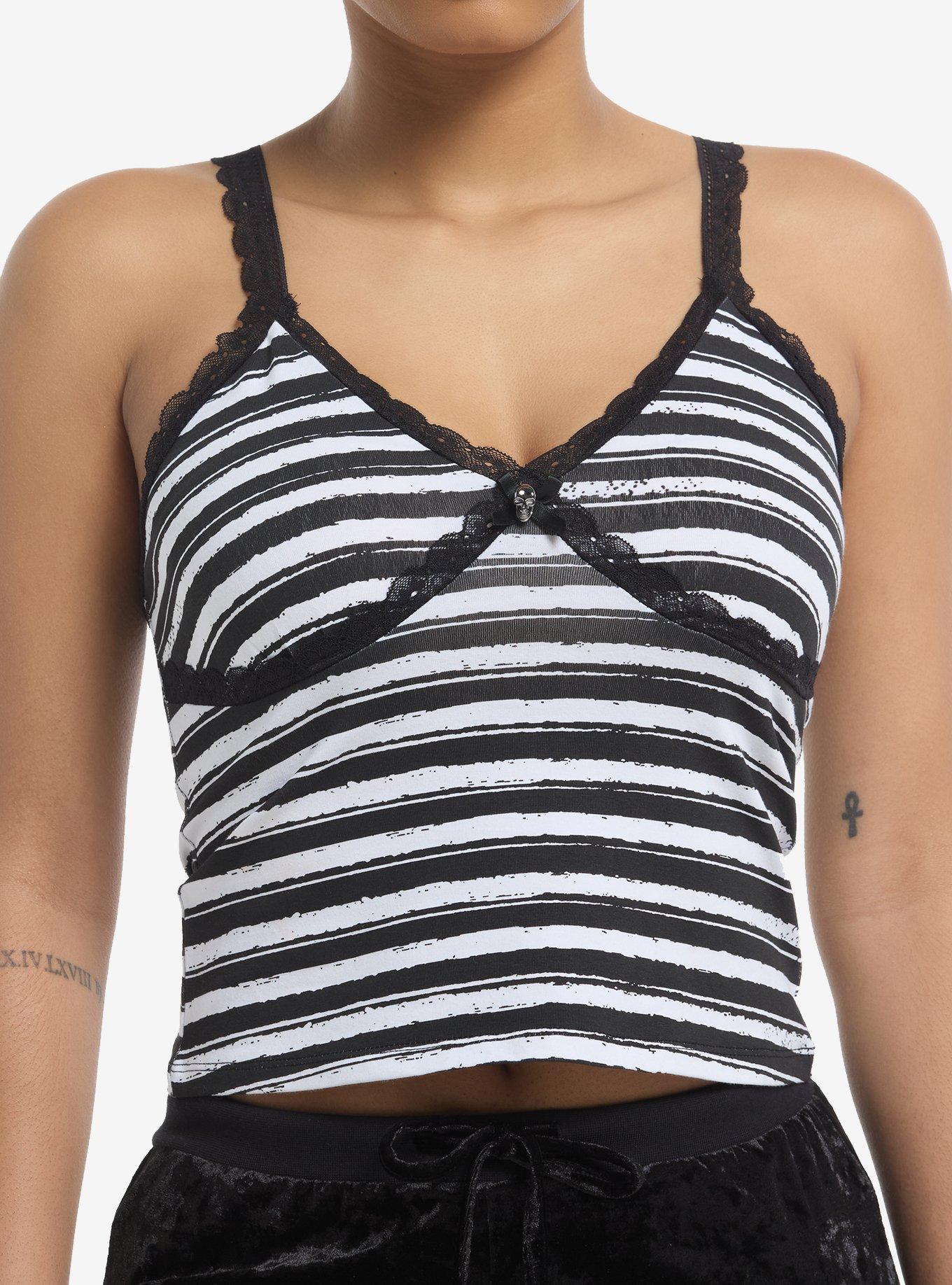 Black & White Stripe Skull Girls Cami, , hi-res
