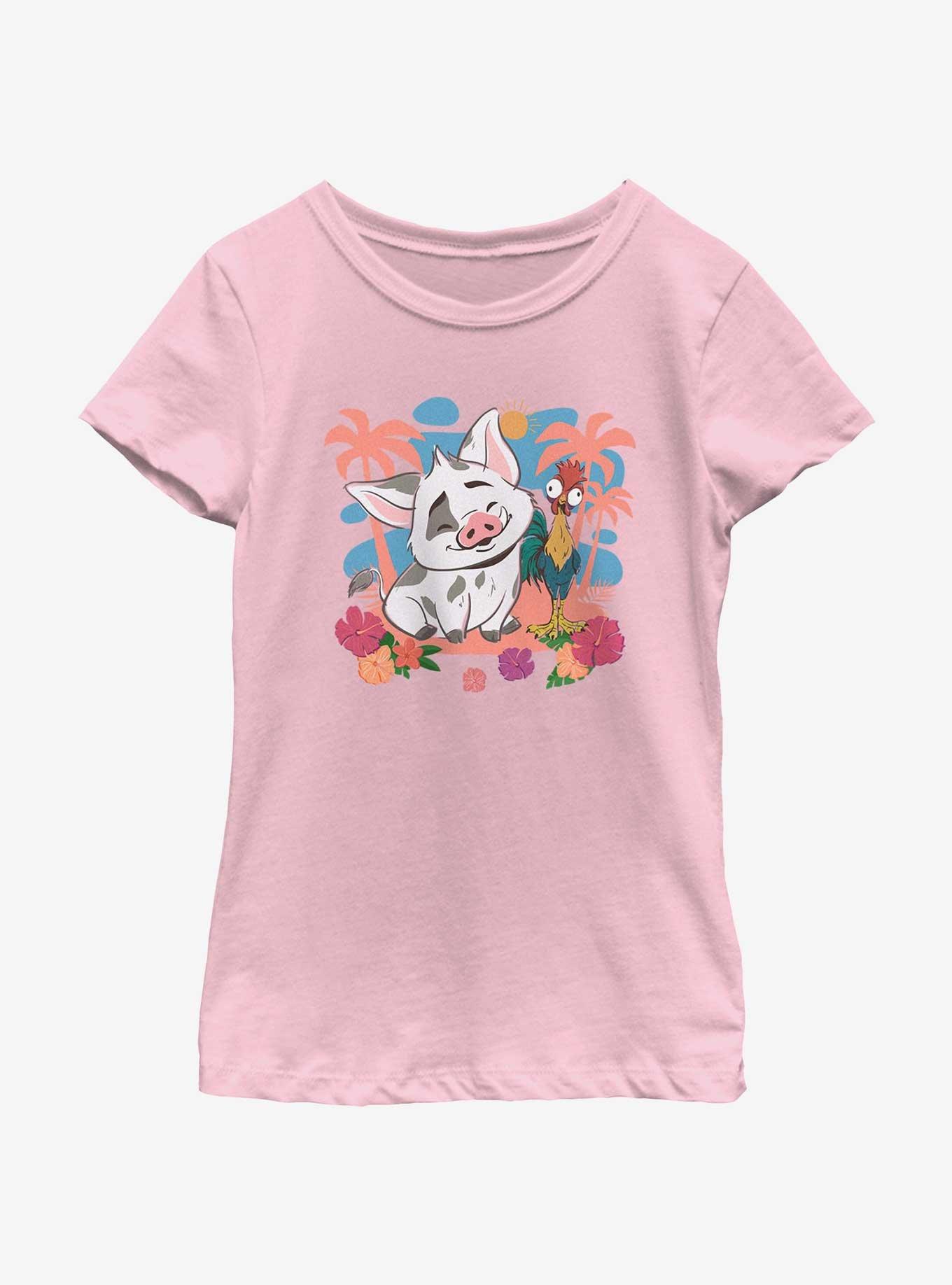 Disney Moana 2 Pua And Hei Hei Youth Girls T-Shirt, PINK, hi-res