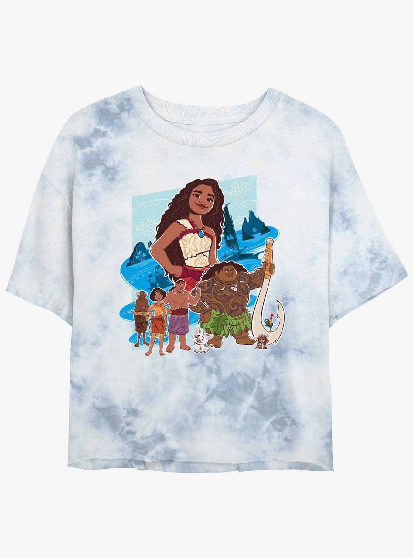 Disney Moana 2 Group Womens Tie-Dye Crop T-Shirt, WHITEBLUE, hi-res