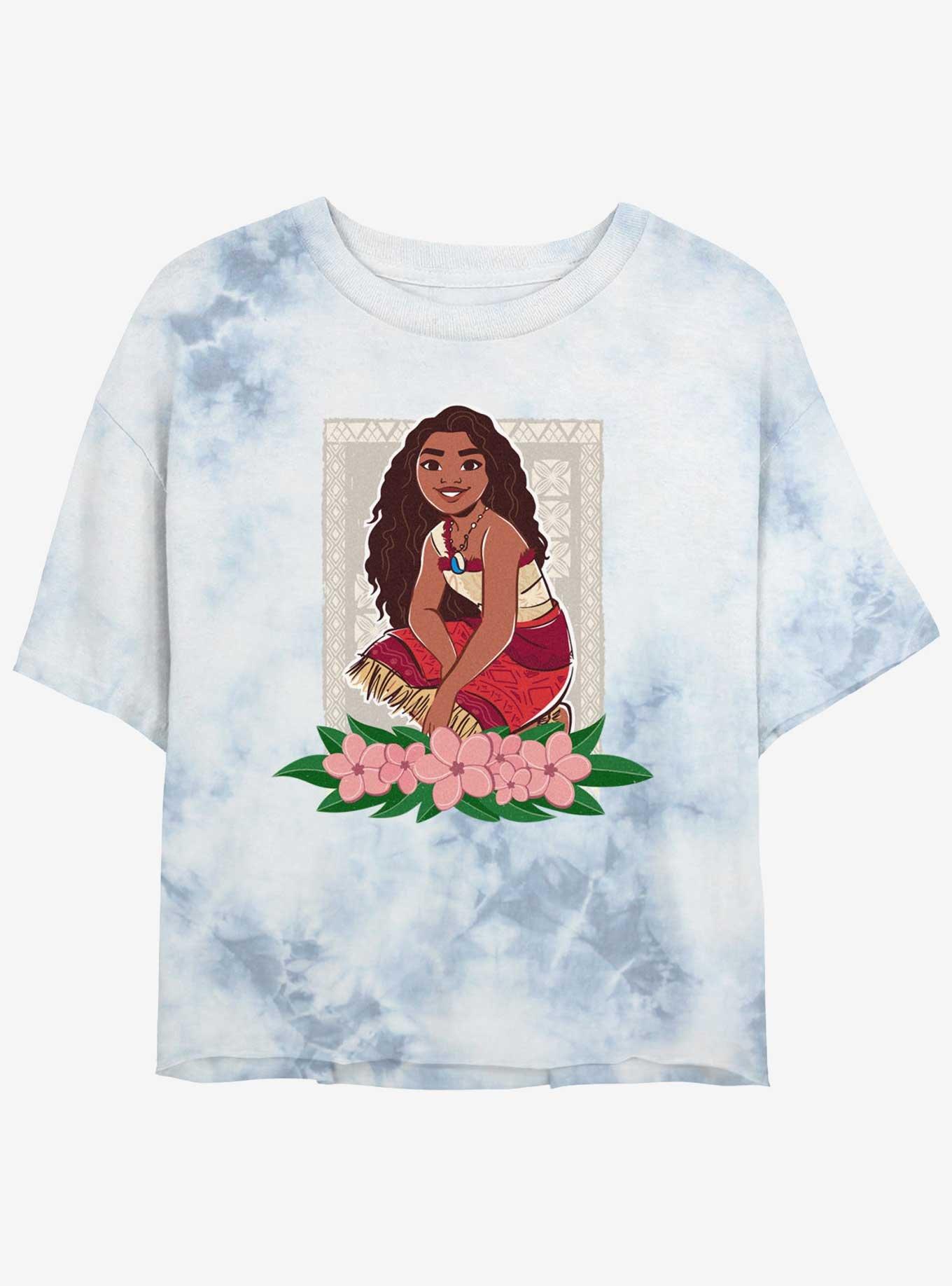 Disney Moana 2 Flowers Womens Tie-Dye Crop T-Shirt, WHITEBLUE, hi-res