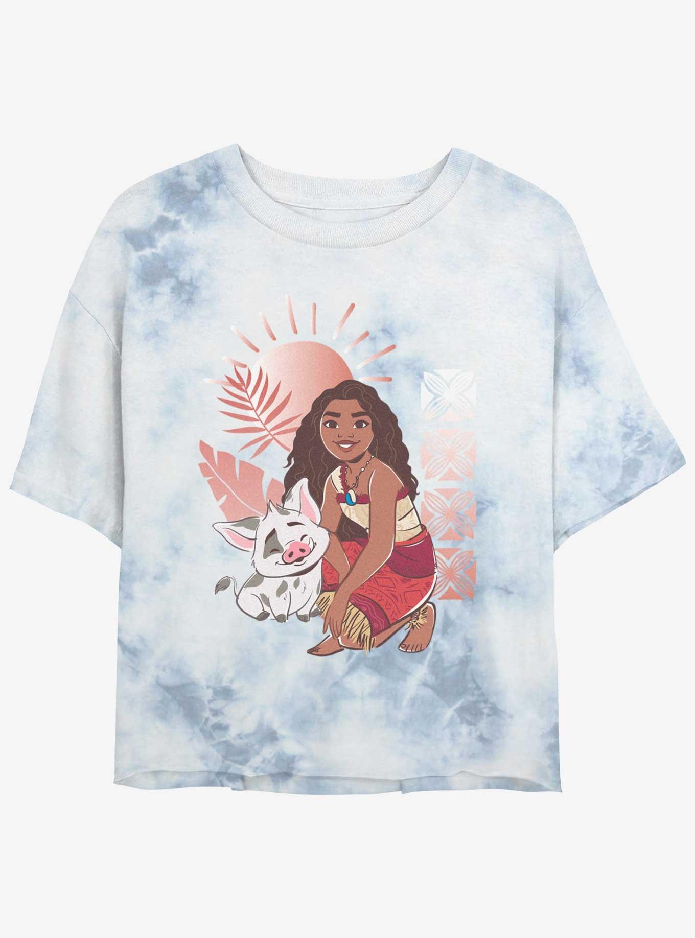 Disney Moana 2 Pua And Moana Womens Tie-Dye Crop T-Shirt, WHITEBLUE, hi-res