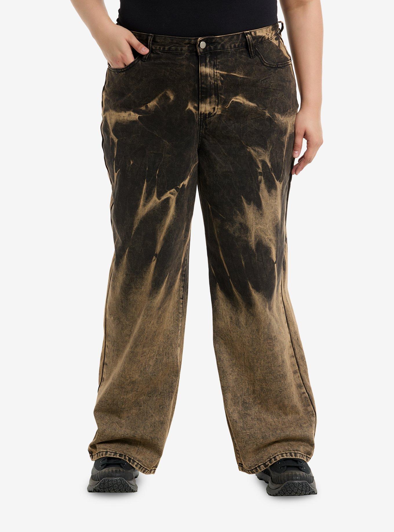 Black & Brown Tie-Dye Wide Leg Jeans Plus Size | Hot Topic