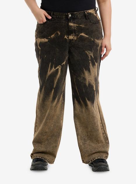 Black & Brown Tie-Dye Wide Leg Jeans Plus Size | Hot Topic