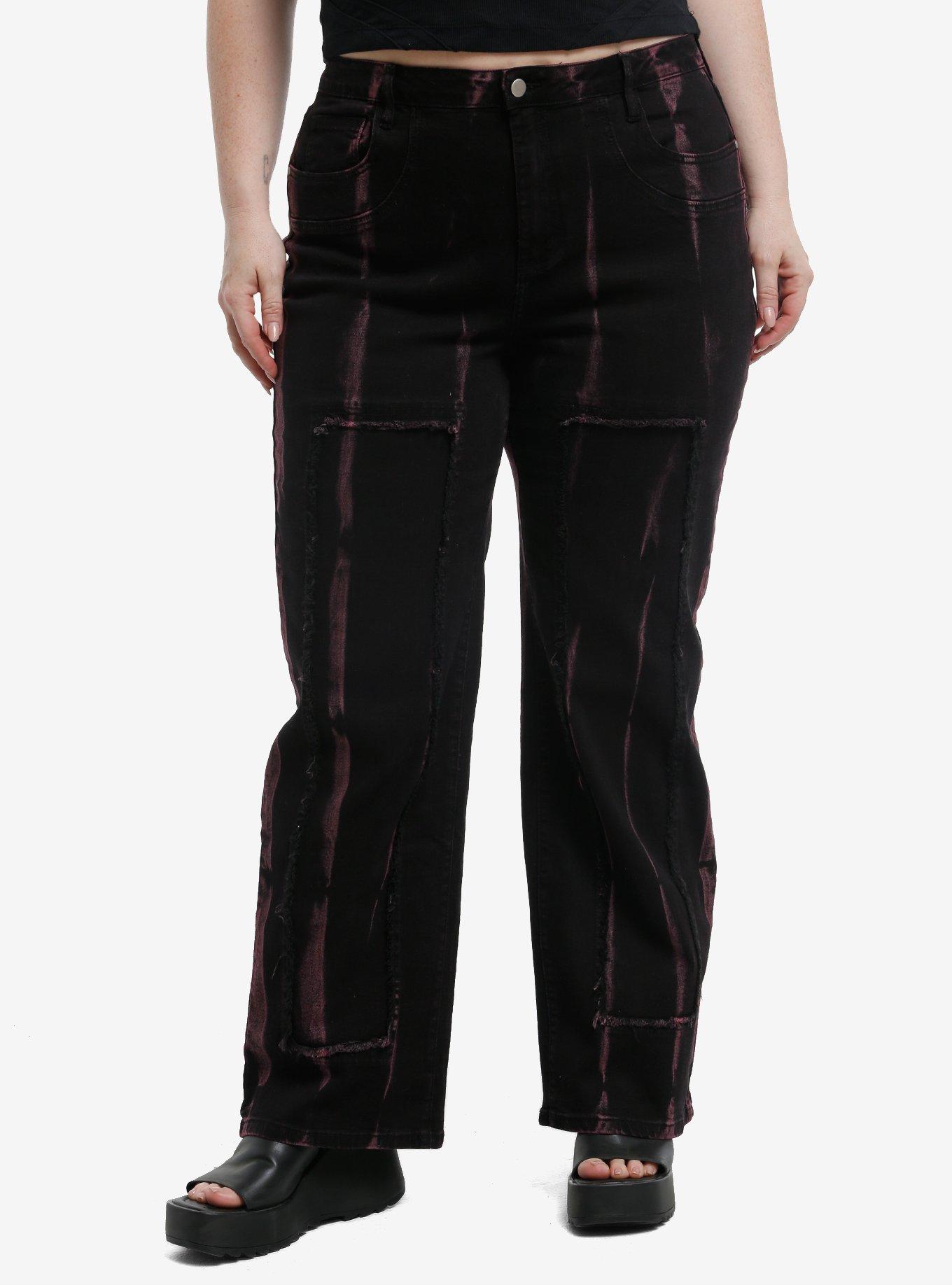 Black & Pink Wash Wide Leg Jeans Plus Size, , hi-res