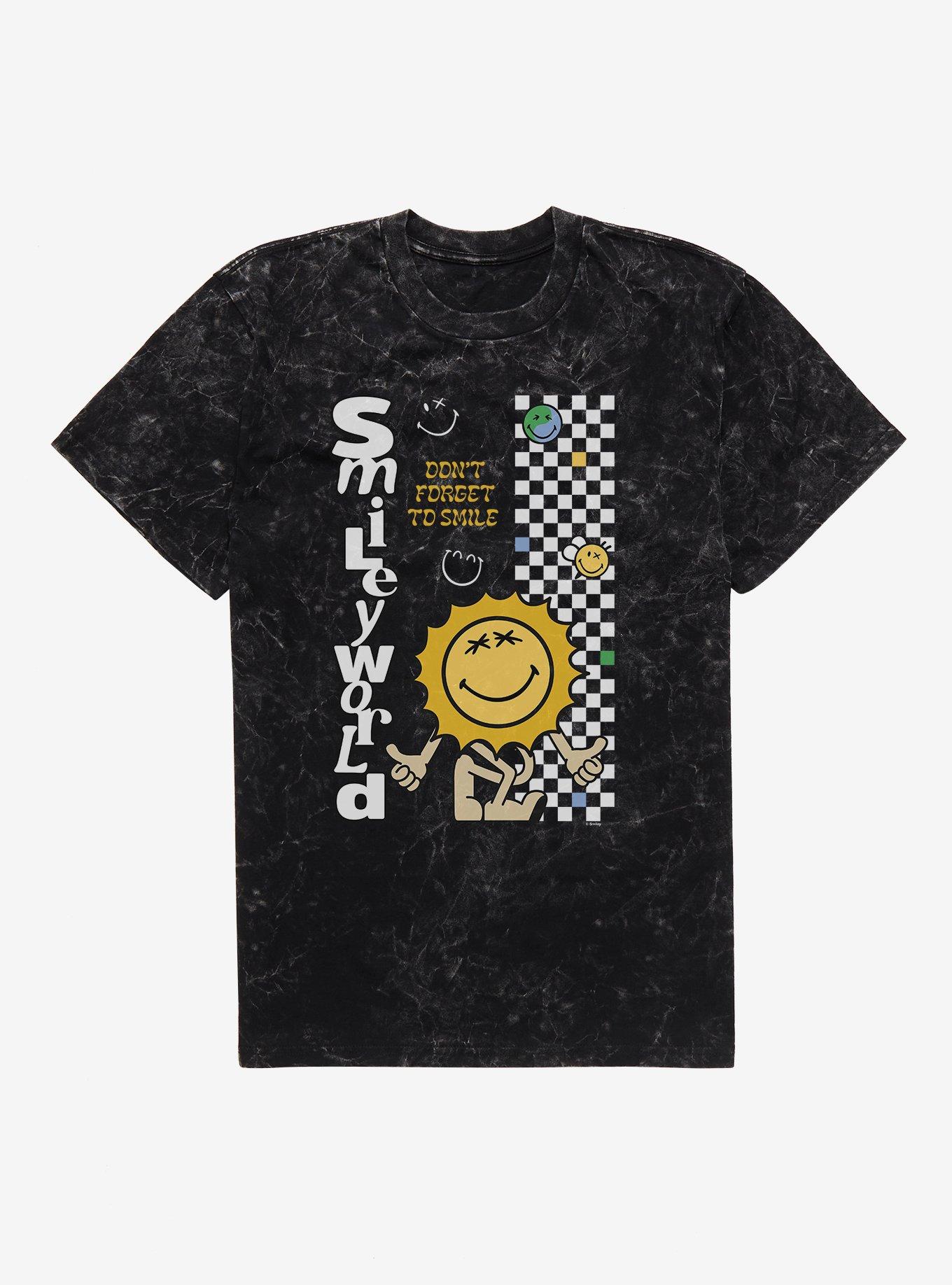 SmileyWorld Don't Forget To Smile Mineral Wash T-Shirt, BLACK MINERAL WASH, hi-res