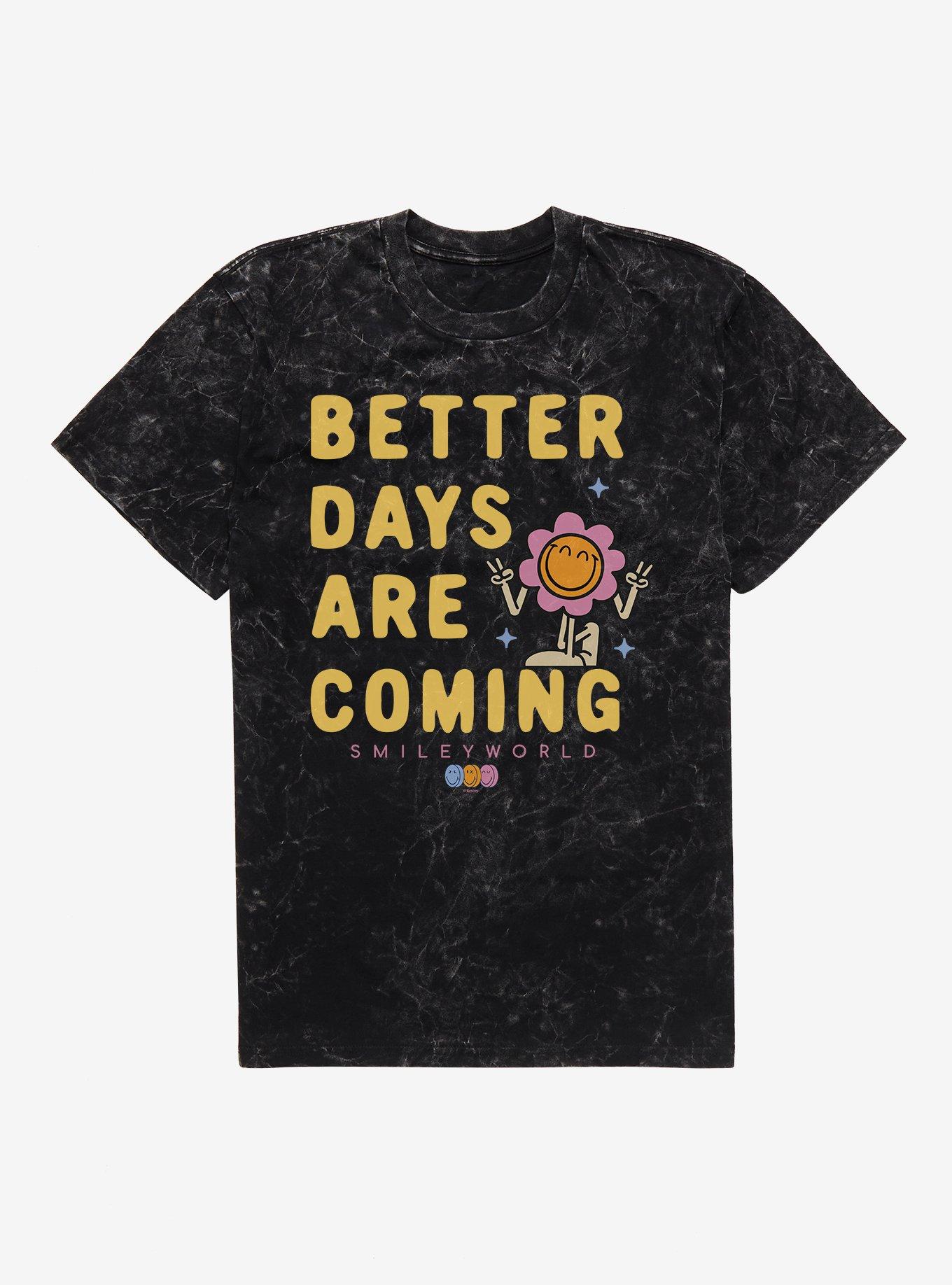 SmileyWorld Better Days Are Coming Mineral Wash T-Shirt, BLACK MINERAL WASH, hi-res