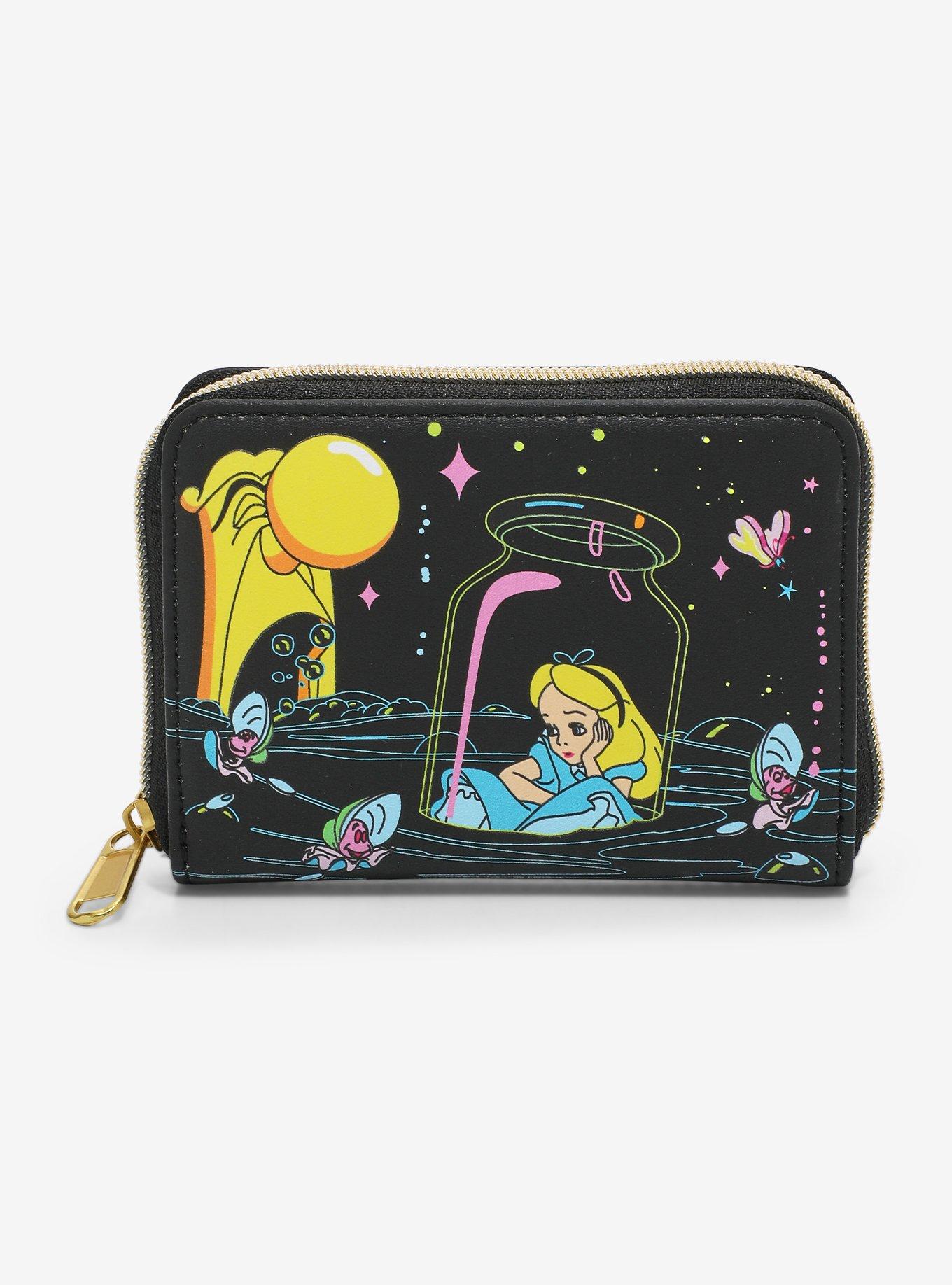 Loungefly Disney Alice In Wonderland Glow-In-The-Dark Characters Mini Zipper Wallet, , hi-res