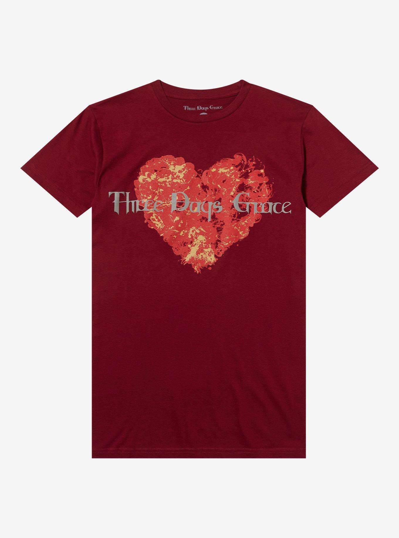 Three Days Grace Flame Heart Relaxed Fit Girls T-Shirt, , hi-res