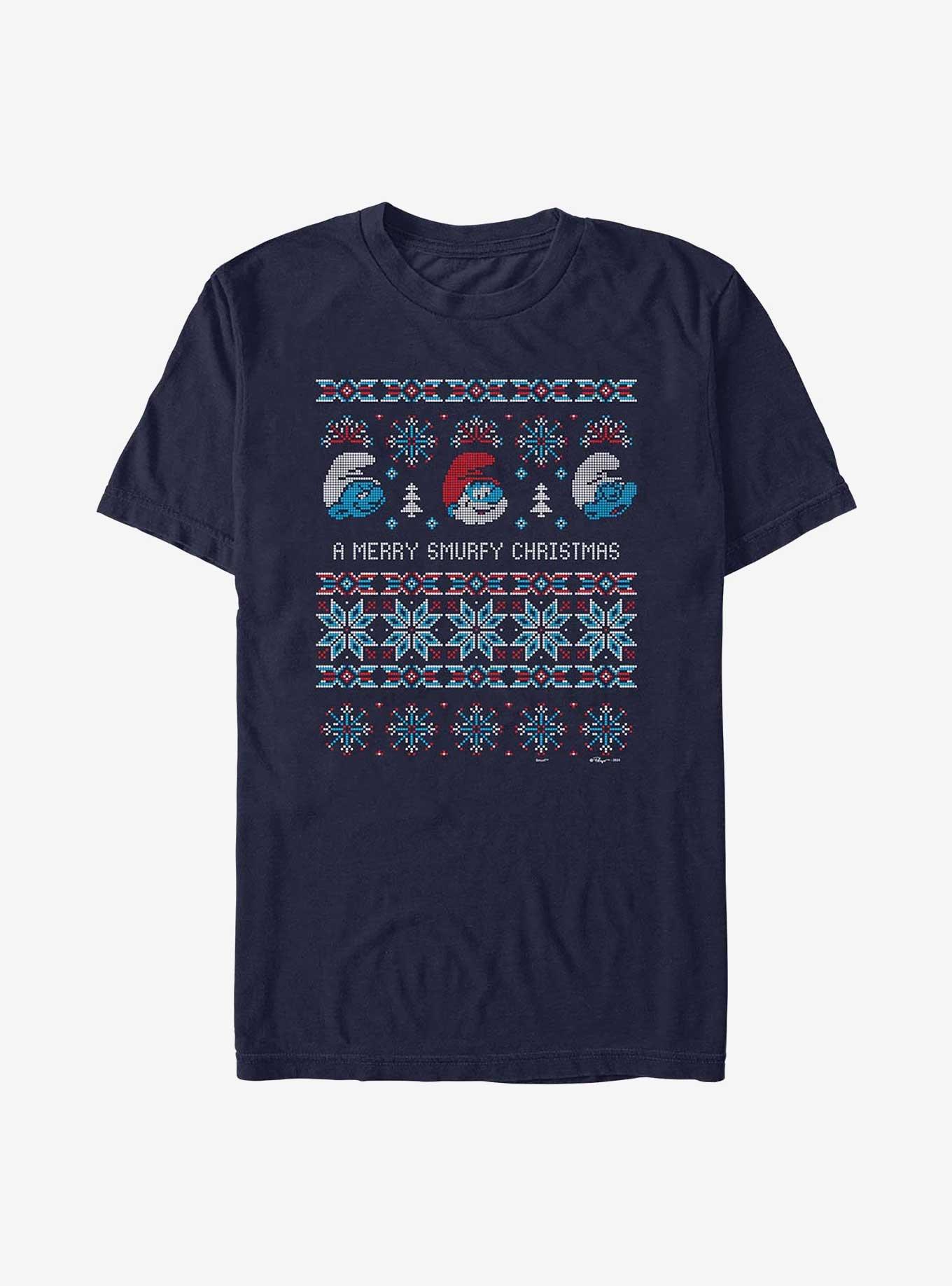 The Smurfs Ugly Sweater Smurfy Chrismas T-Shirt, NAVY, hi-res