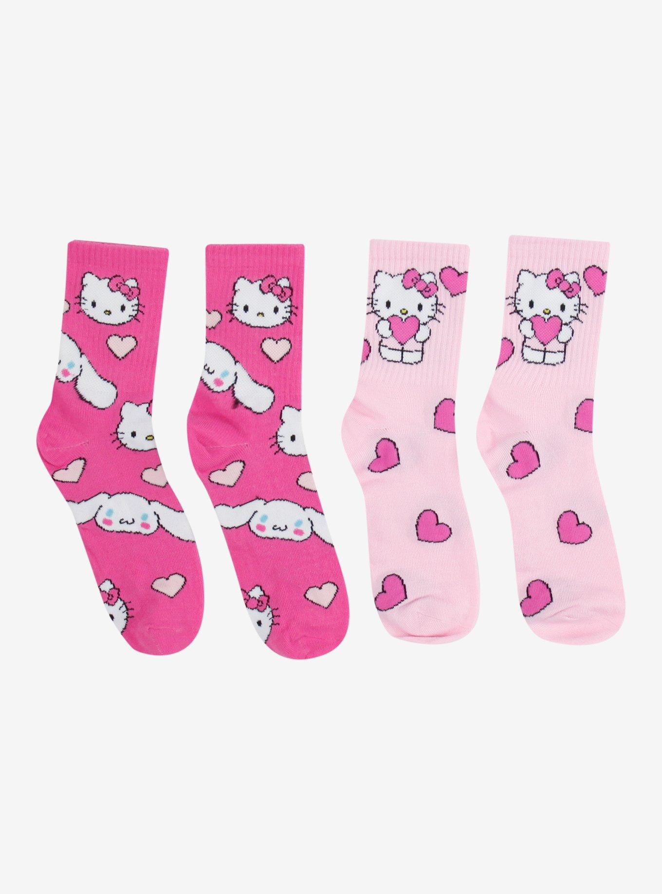 Hello Kitty Cinnamoroll Heart Crew Socks 2 Pair