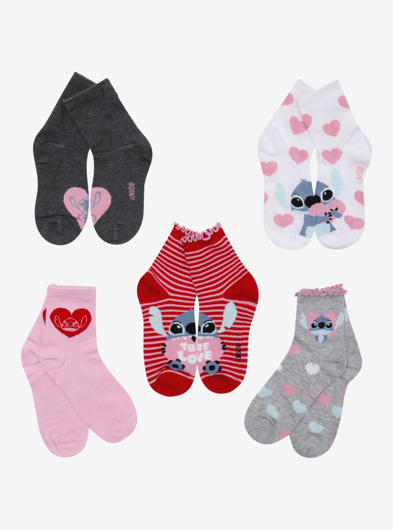 Disney Stitch Hearts Ankle Socks 5 Pair, , hi-res