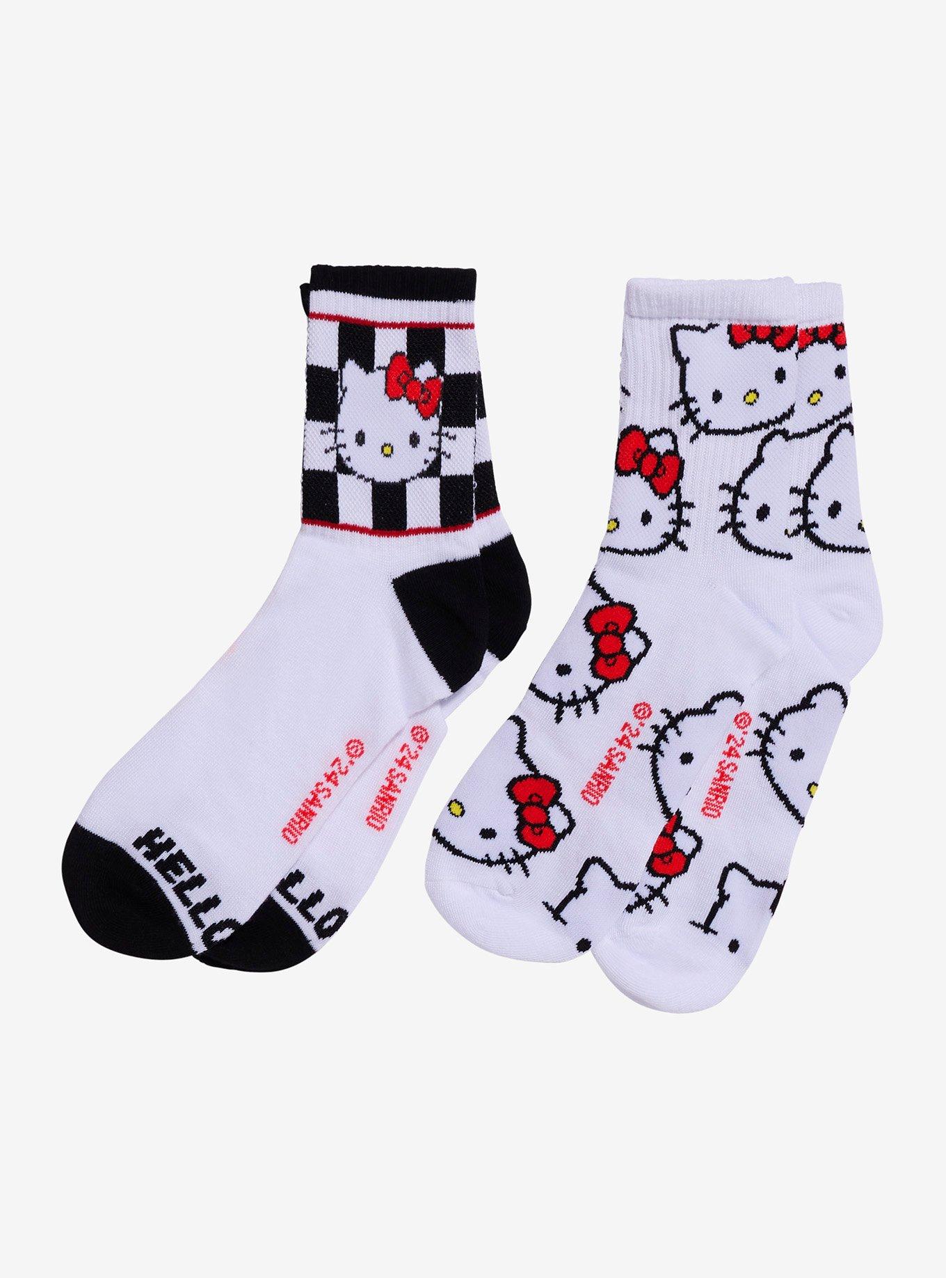 Hello Kitty Face Checkered Crew Socks 2 Pair, , hi-res