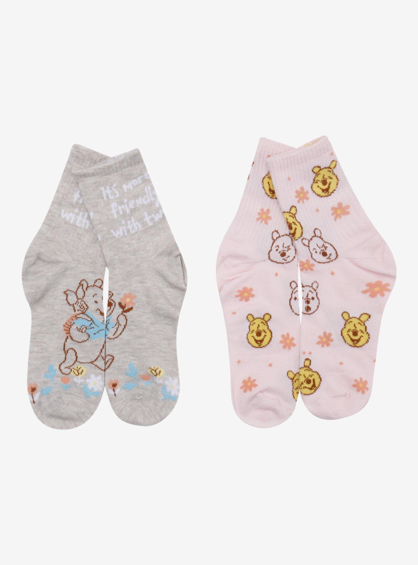 Disney Winnie The Pooh Floral Crew Socks 2 Pair, , hi-res