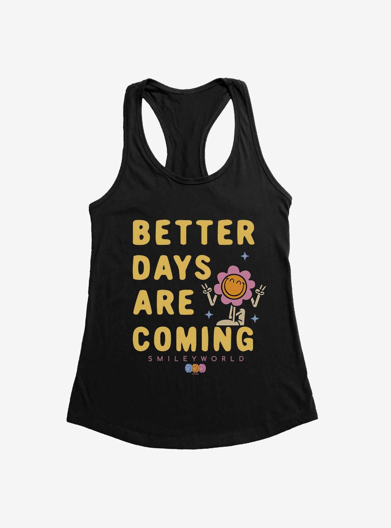 SmileyWorld Better Days Are Coming Womens Tank Top, BLACK, hi-res