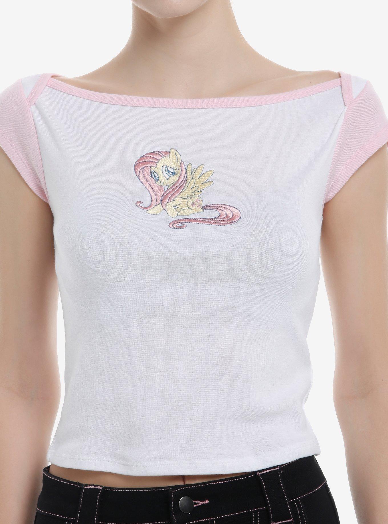 My Little Pony Fluttershy Embroidered Boatneck Girls Raglan Top