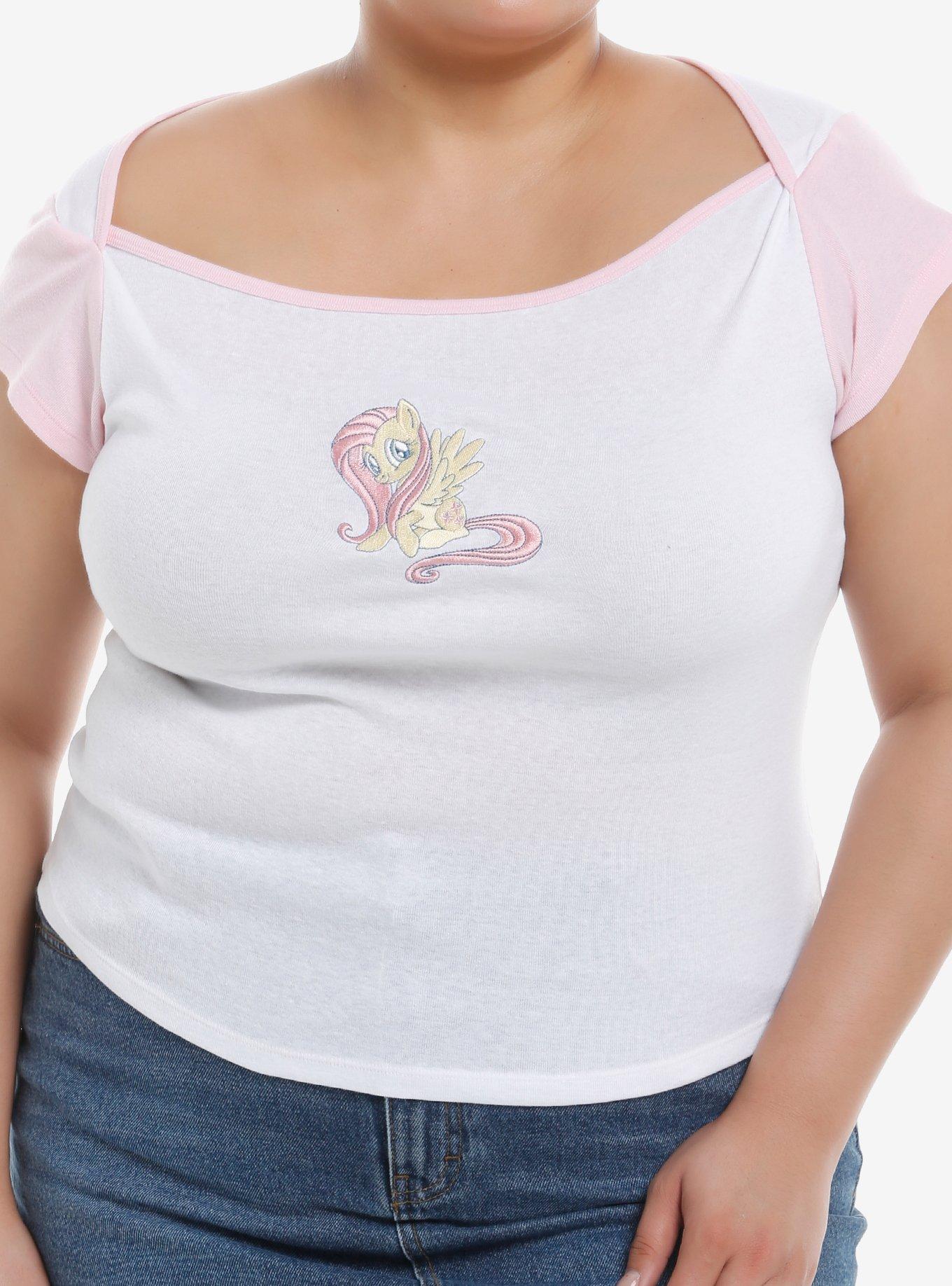 My Little Pony Fluttershy Embroidered Boatneck Girls Raglan Top Plus Size, , hi-res