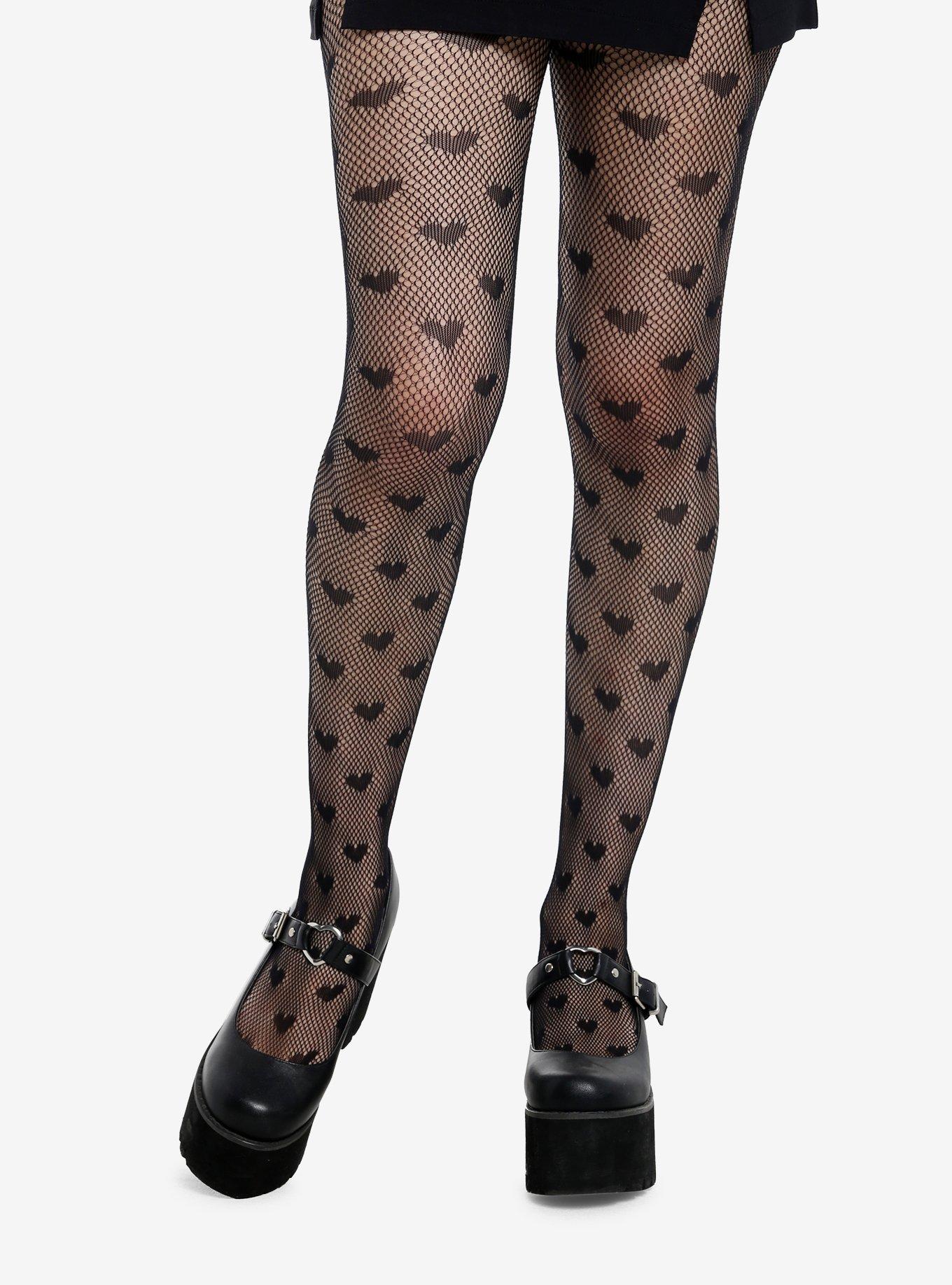 Black Heart Fishnet Tights, , hi-res