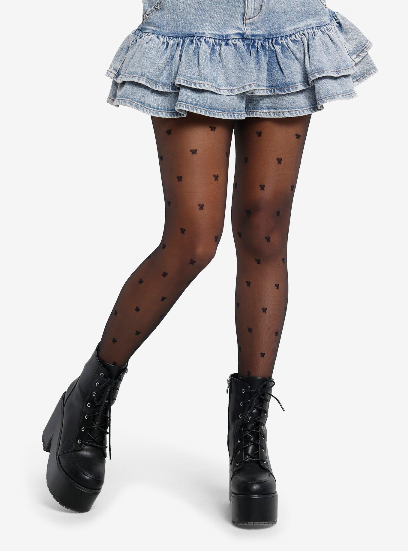 Black Sheer Mini Butterfly Tights, , hi-res