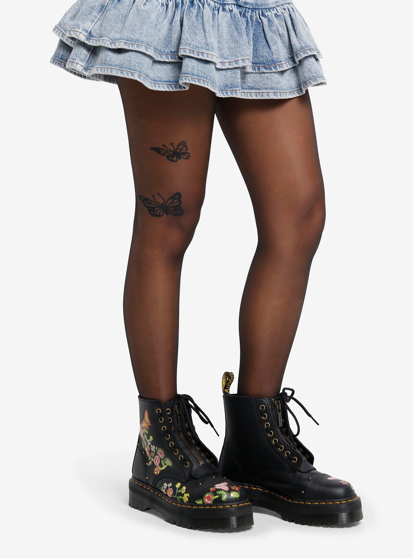 Black Sheer Butterfly Tights, , hi-res