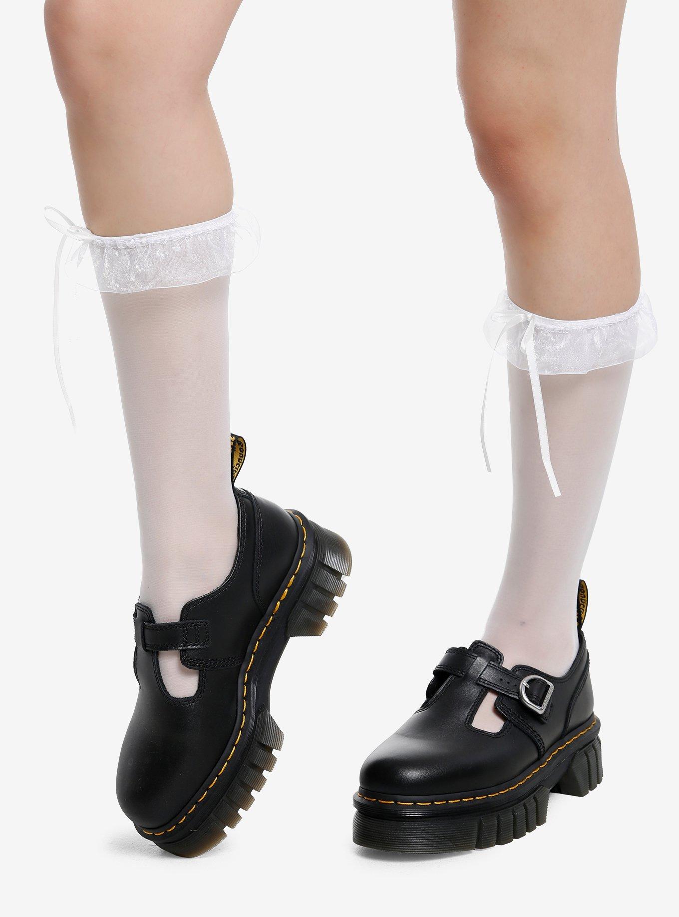 White Sheer Ruffle Knee-High Socks, , hi-res