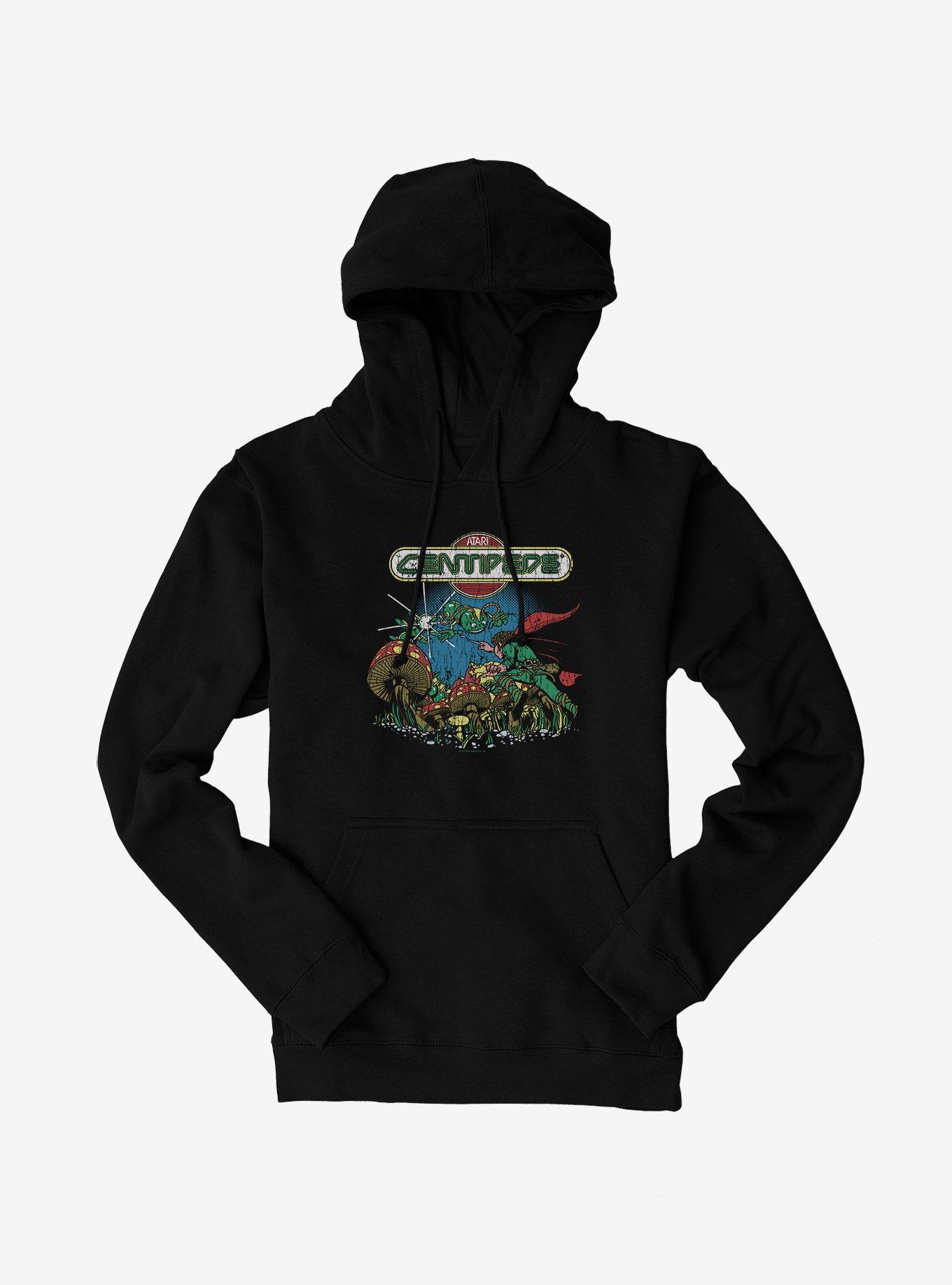 Atari Centipede Vintage Hiro Kimura Animated Artwork Hoodie, BLACK, hi-res