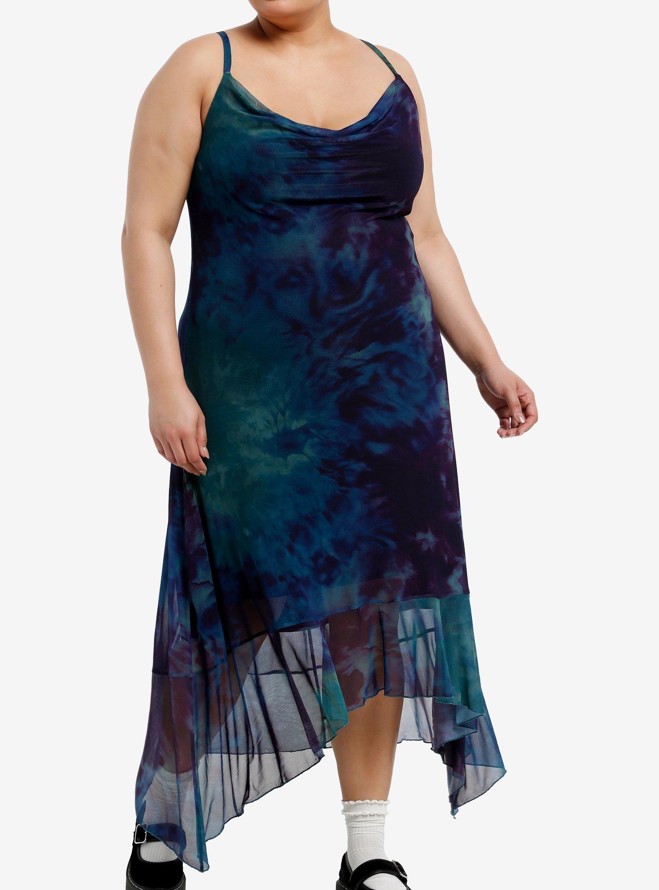 Cosmic Aura Purple & Blue Watercolor Slip Dress Plus Size, , hi-res