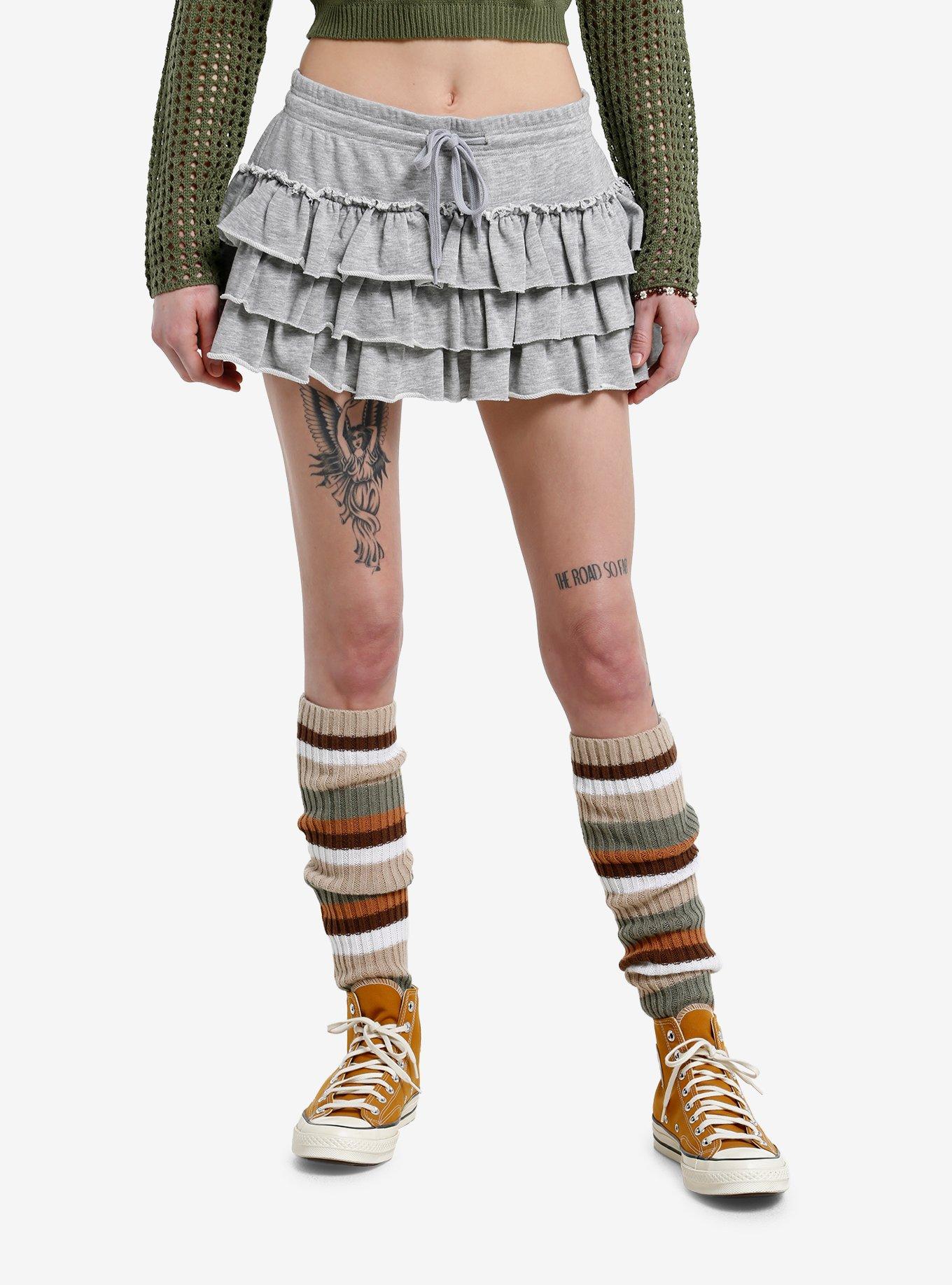 Thorn & Fable Grey Heathered Knit Ruffle Mini Skirt, , hi-res
