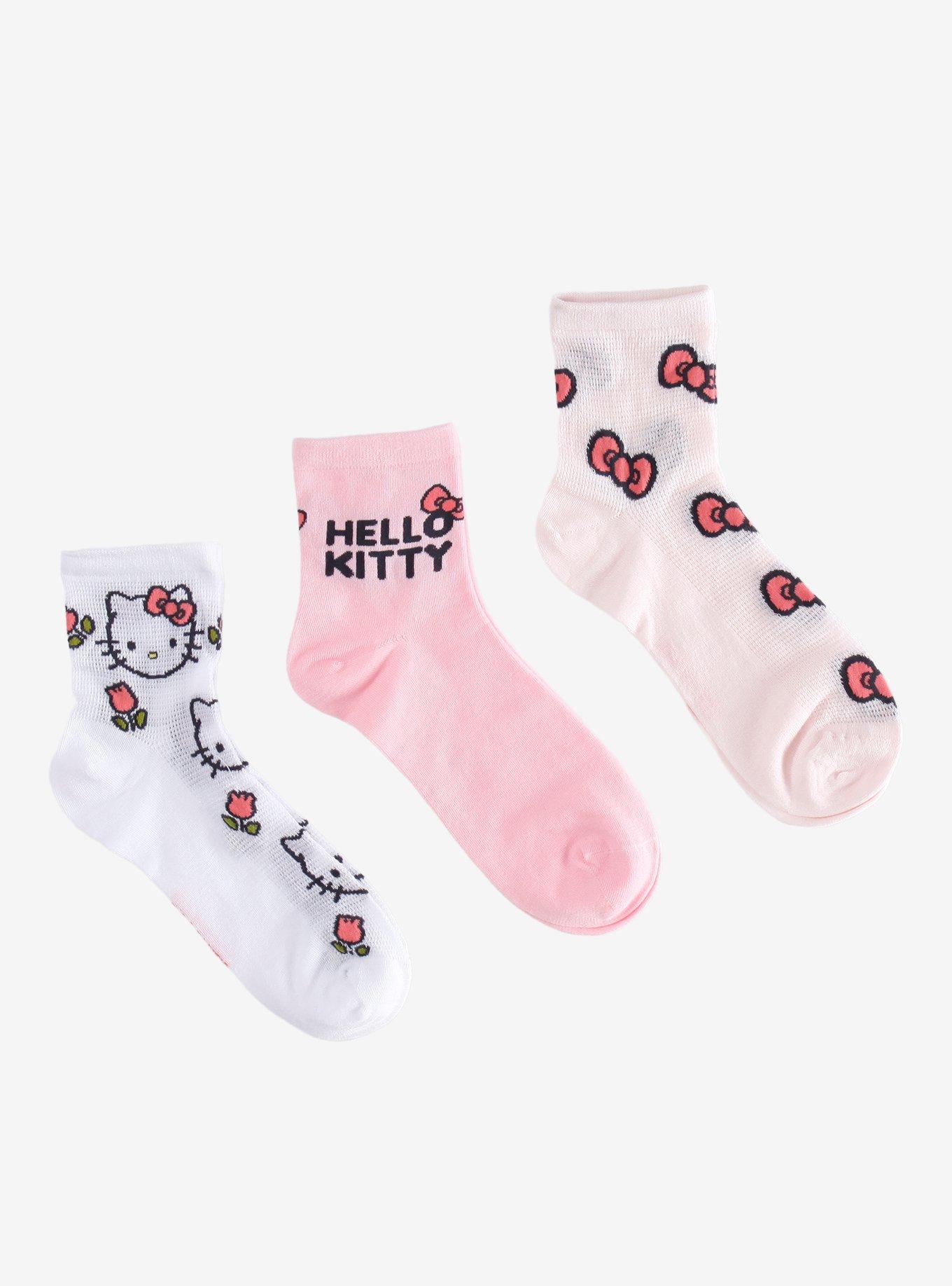 Hello Kitty Flower & Bow Ankle Socks 3 Pair, , hi-res