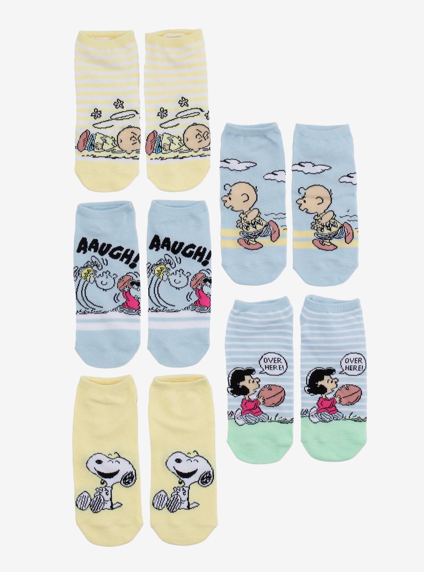 Peanuts Football Scene Pastel No-Show Socks 5 Pair, , hi-res