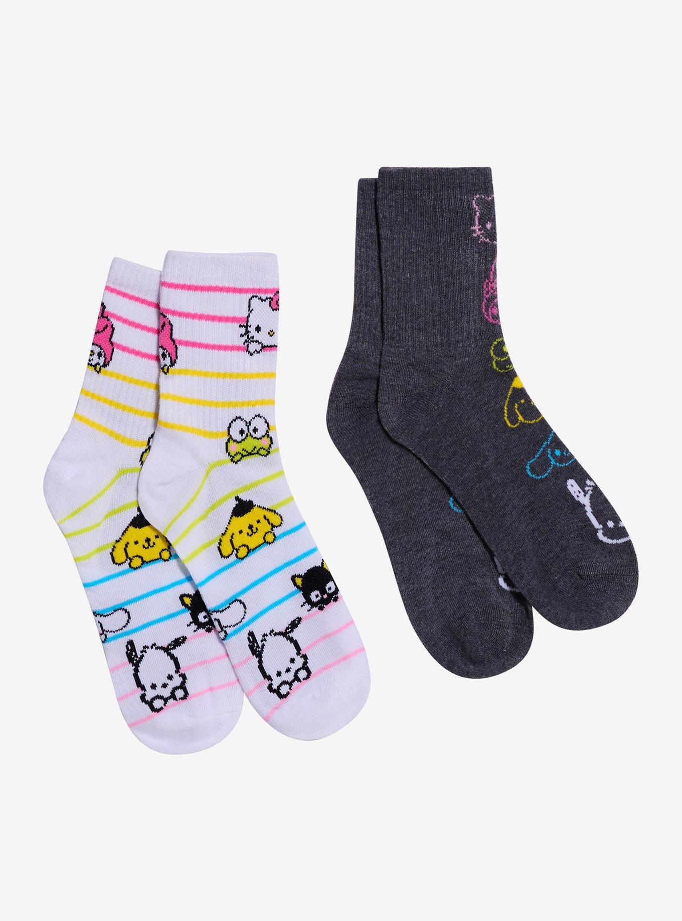 Hello Kitty And Friends Rainbow Outline Crew Socks 2 Pair, , hi-res