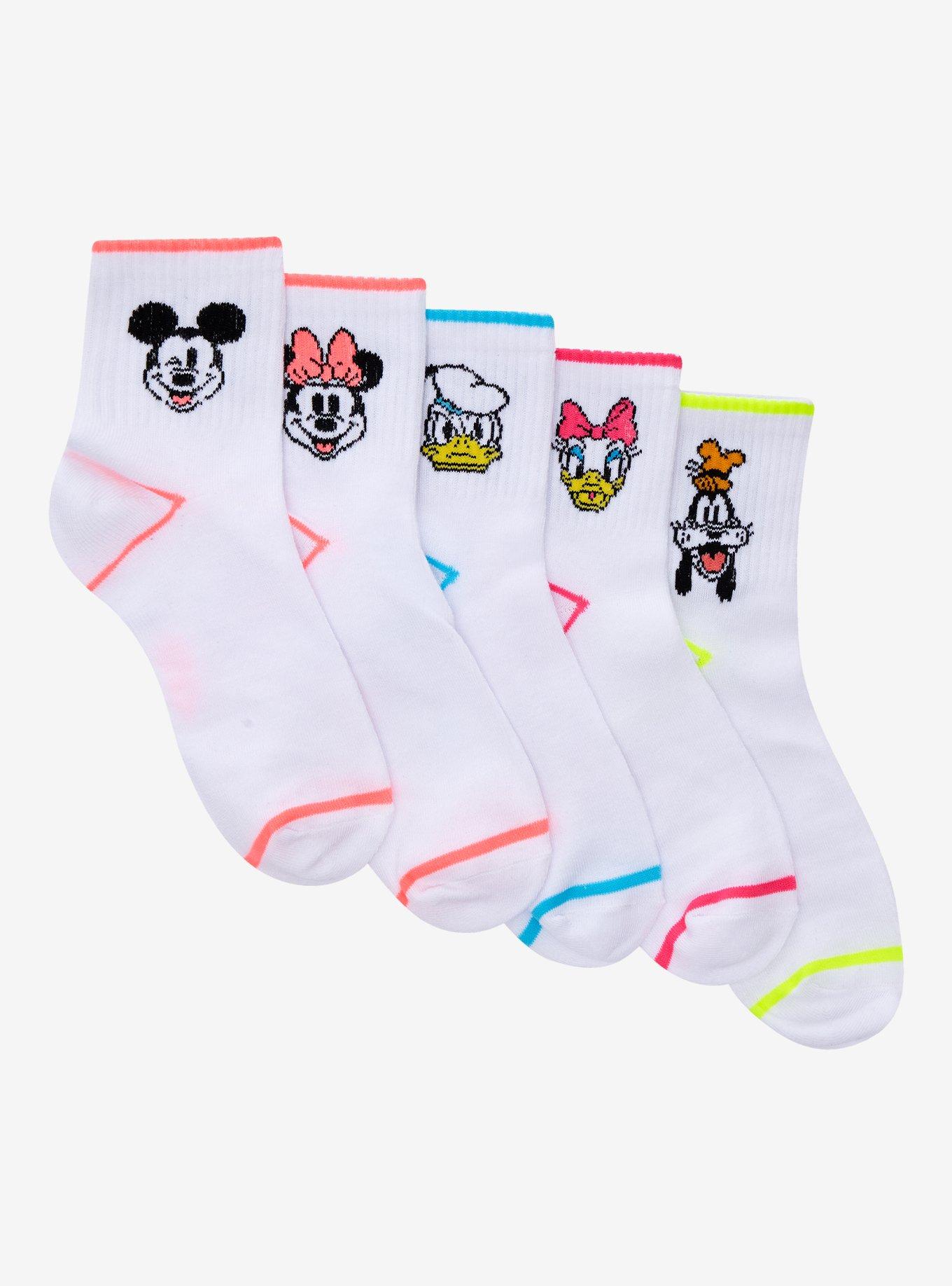 Disney Mickey Mouse And Friends Neon Stripe Ankle Socks 5 Pair, , hi-res