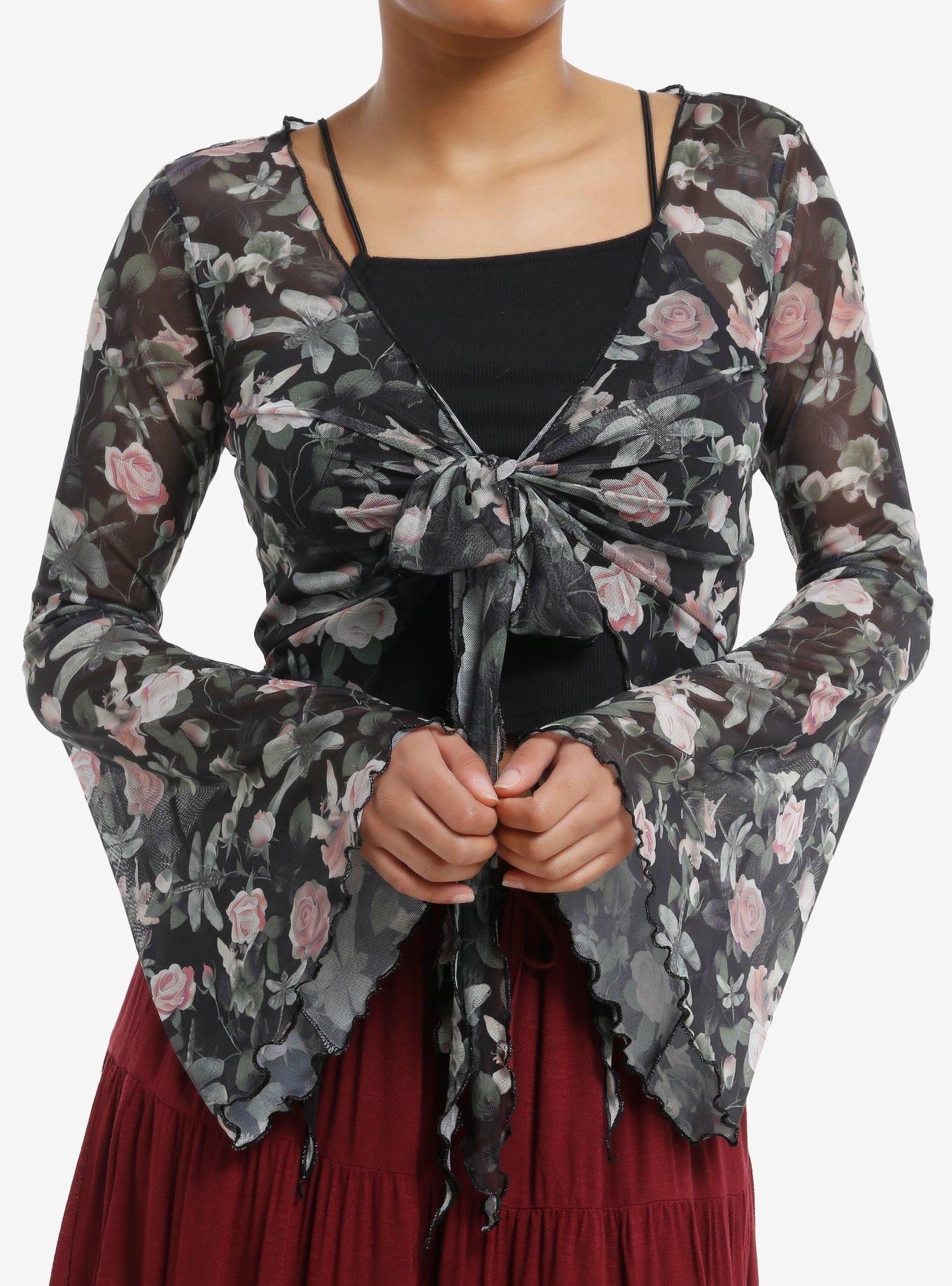 Thorn & Fable Fairy Rose Bell Sleeve Girls Crop Shrug, , hi-res