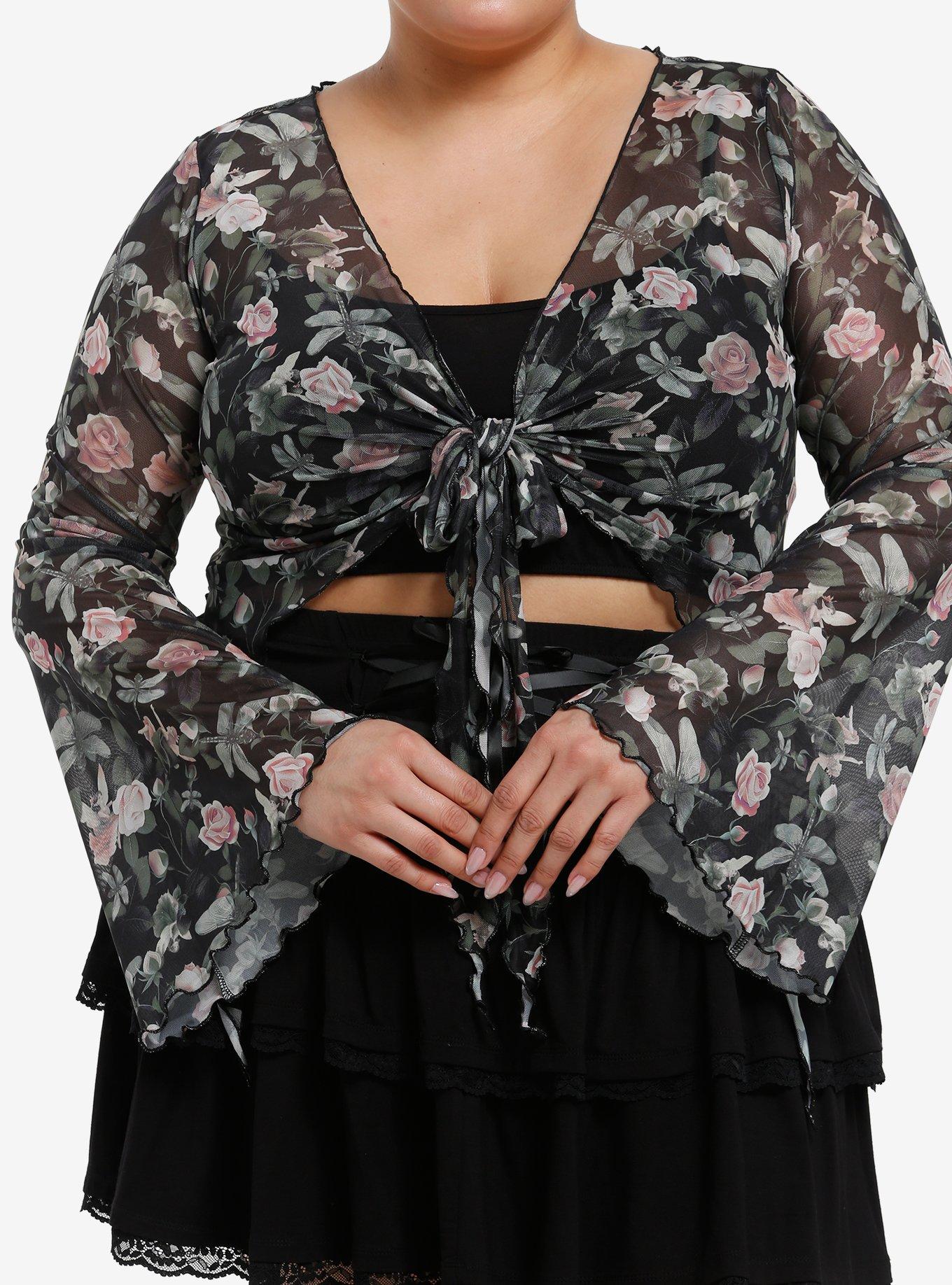 Thorn & Fable Fairy Rose Bell Sleeve Girls Crop Shrug Plus Size, , hi-res
