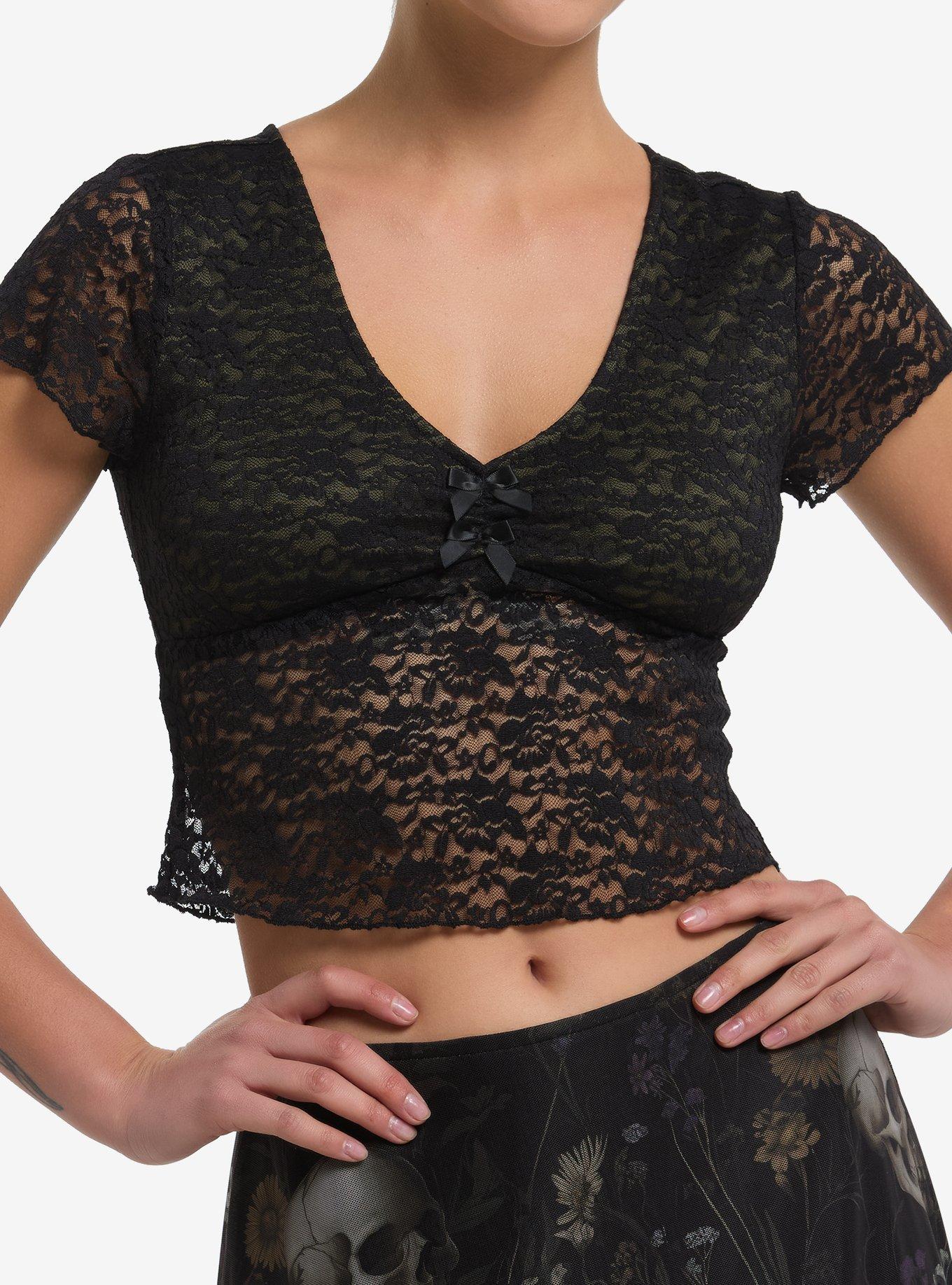 Cosmic Aura Olive & Black Lace Girls Baby Top, , hi-res