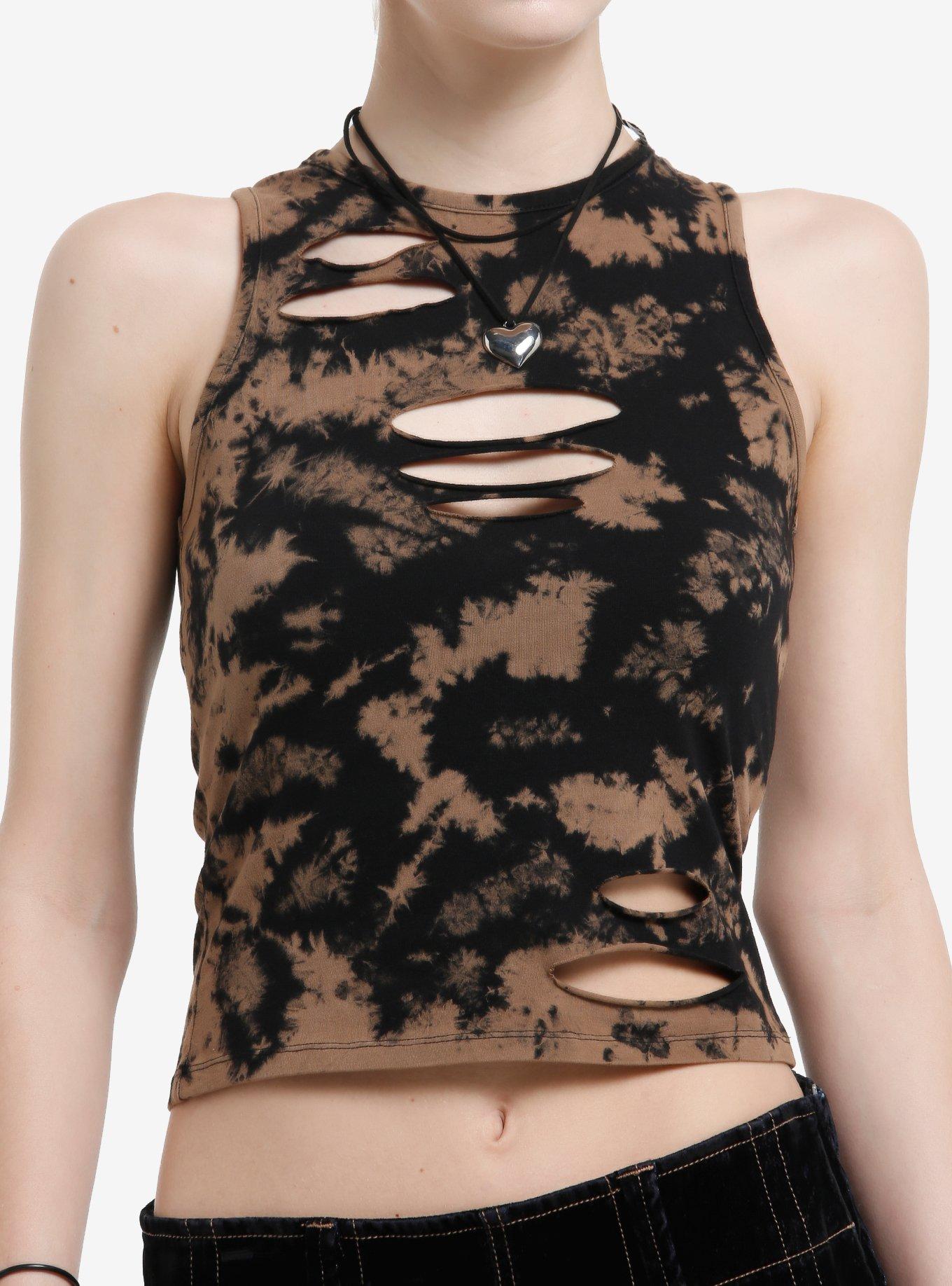 Cosmic Aura Black & Brown Bleach Wash Girls Tank Top, , hi-res