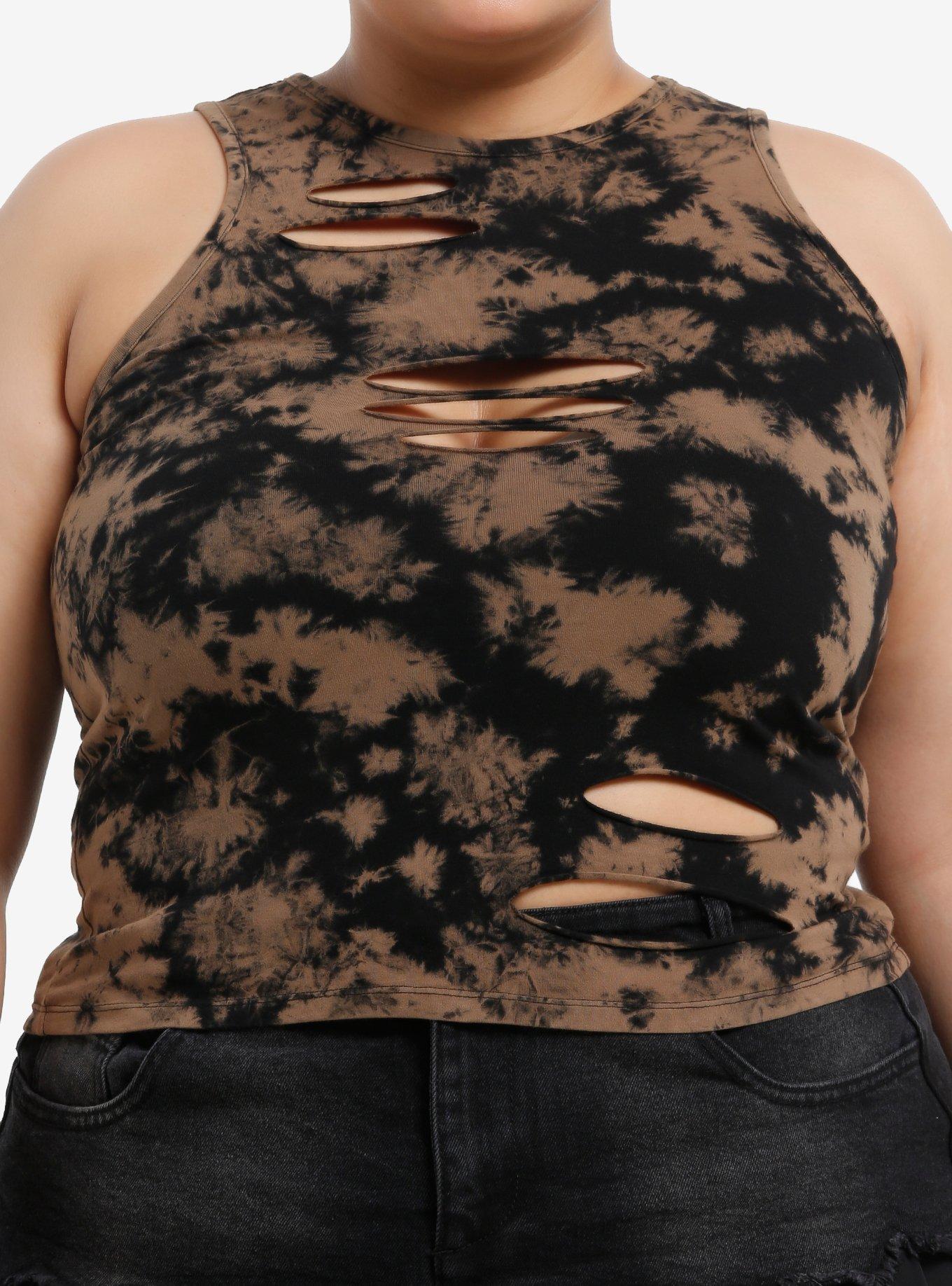 Cosmic Aura Black & Brown Bleach Wash Girls Tank Top Plus Size, , hi-res