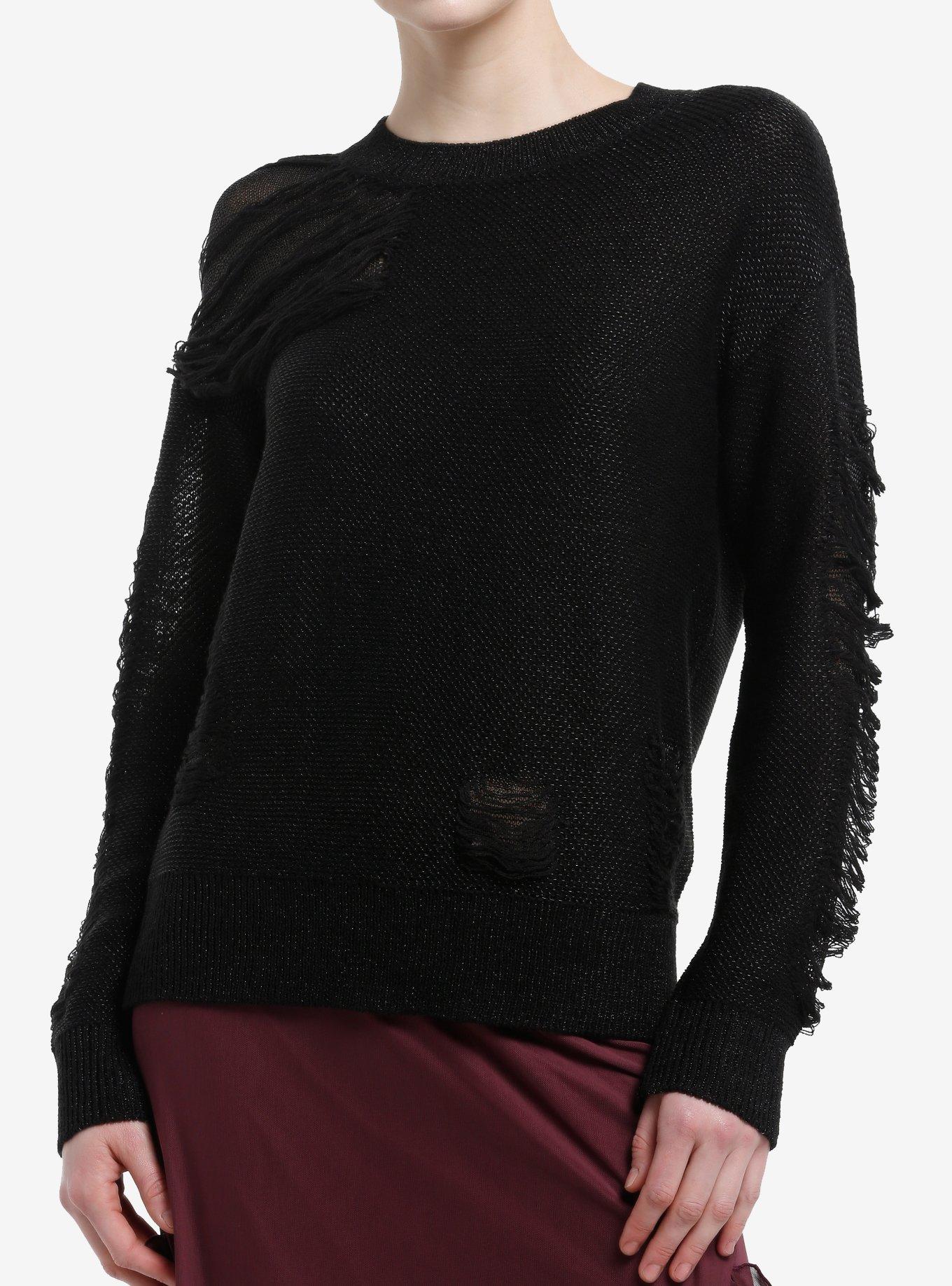 Cosmic Aura Black Lurex Destructed Girls Sweater, , hi-res