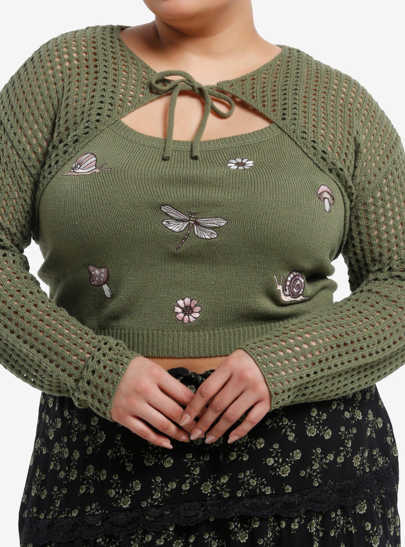 Thorn & Fable Green Cottagecore Girls Crop Shrug & Tank Top Set Plus Size, , hi-res