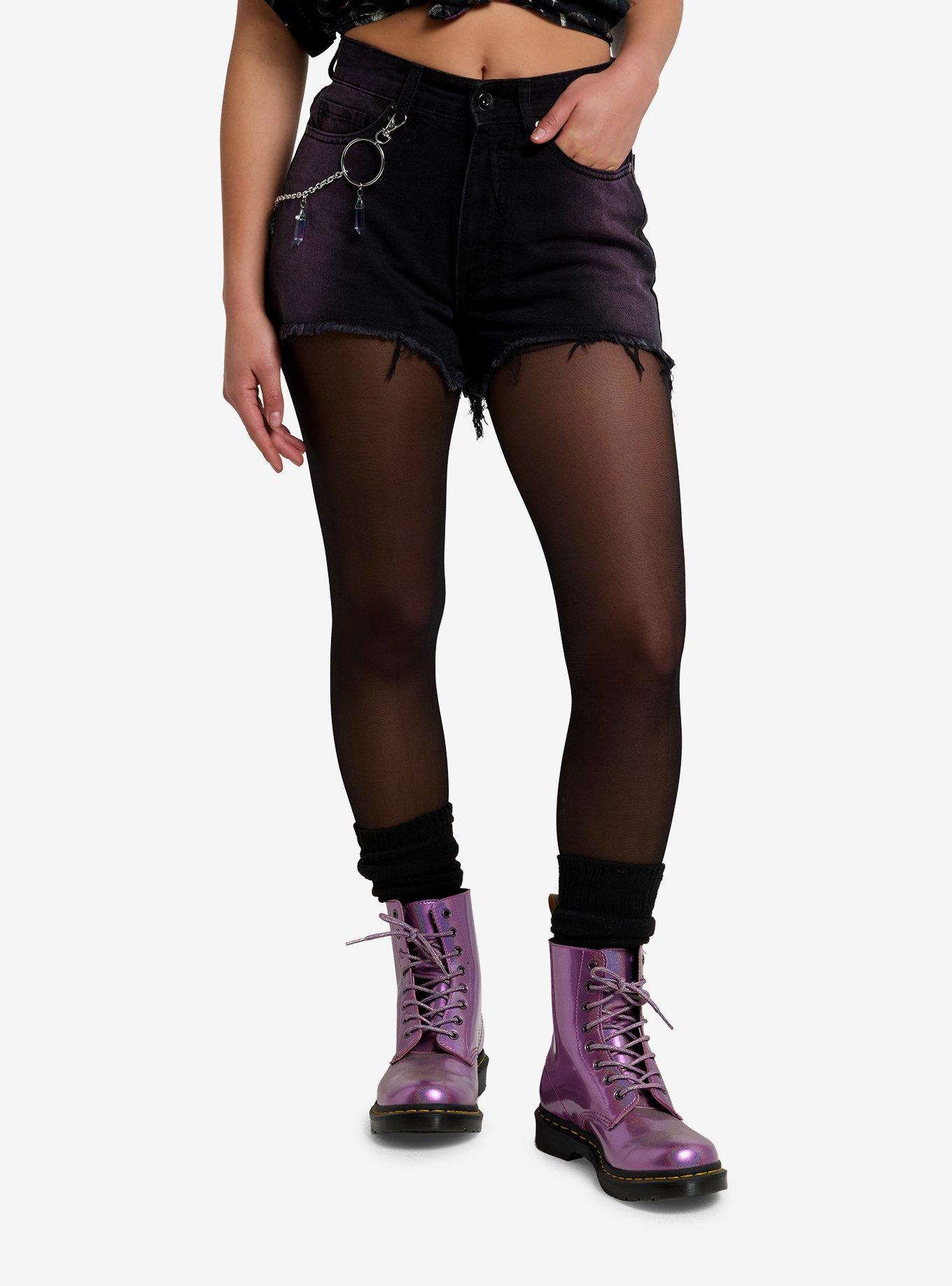 Black & Purple Ombre Denim Shorts With Crystal Chain, , hi-res