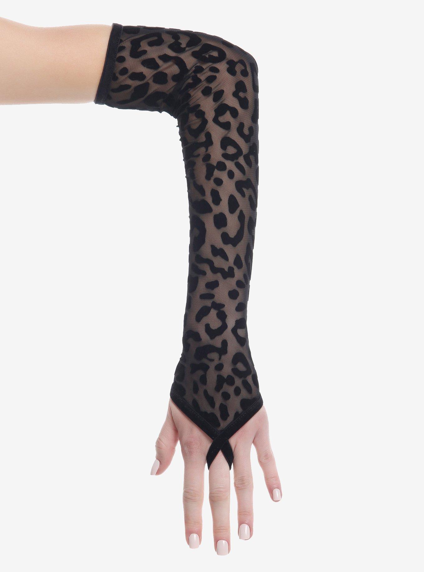 Black Leopard Mesh Ring Arm Warmers, , hi-res